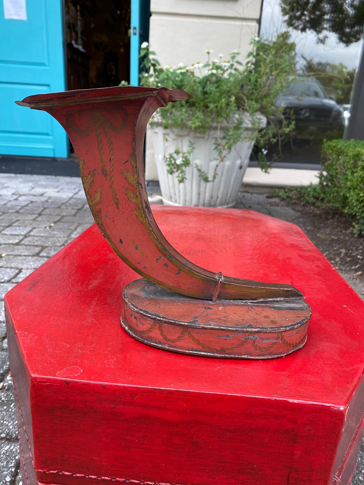 19th Century French Cornucopia Red Tole Vase In Good Condition For Sale In Atlanta, GA