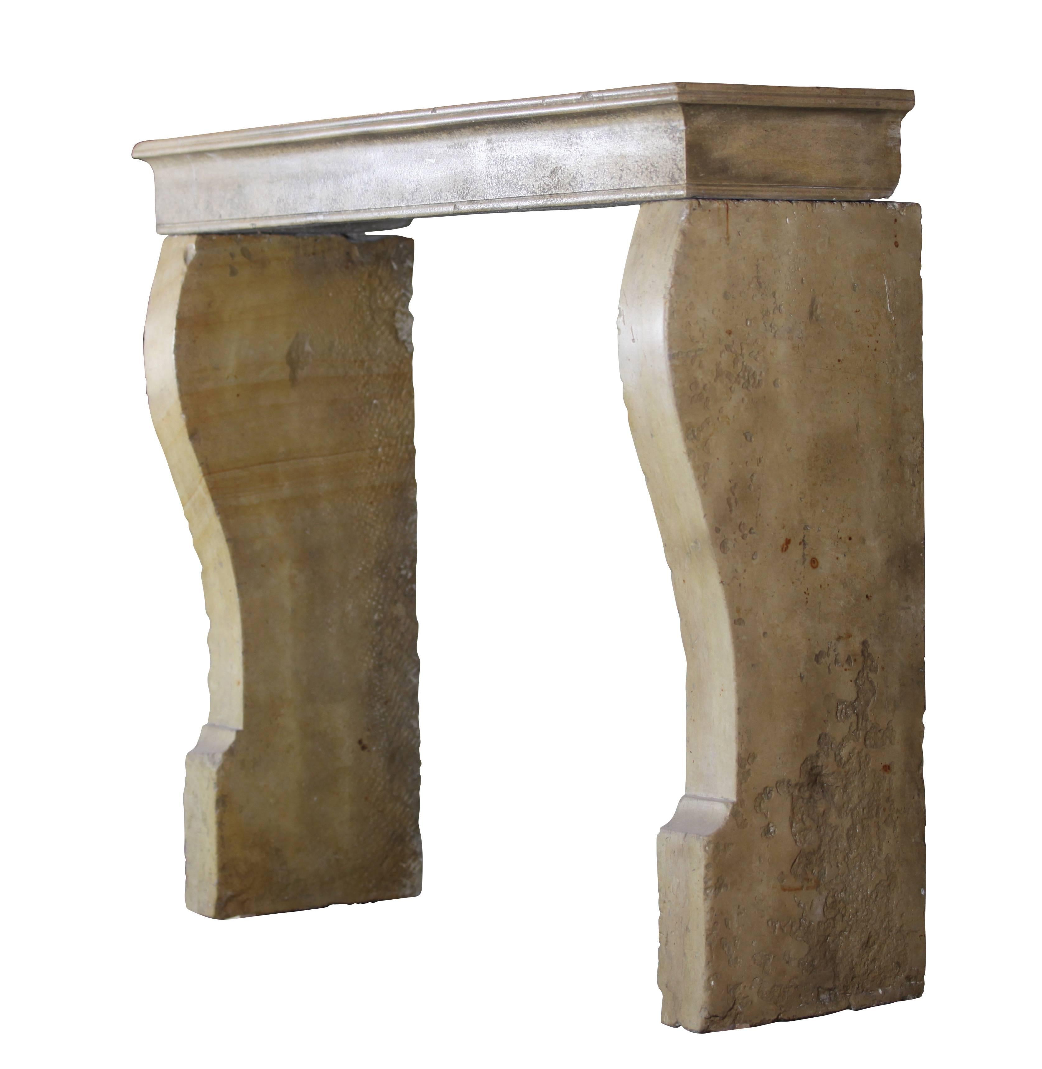 Polished 19th Century French Cosy Rustic Antique Limestone Fireplace Surround