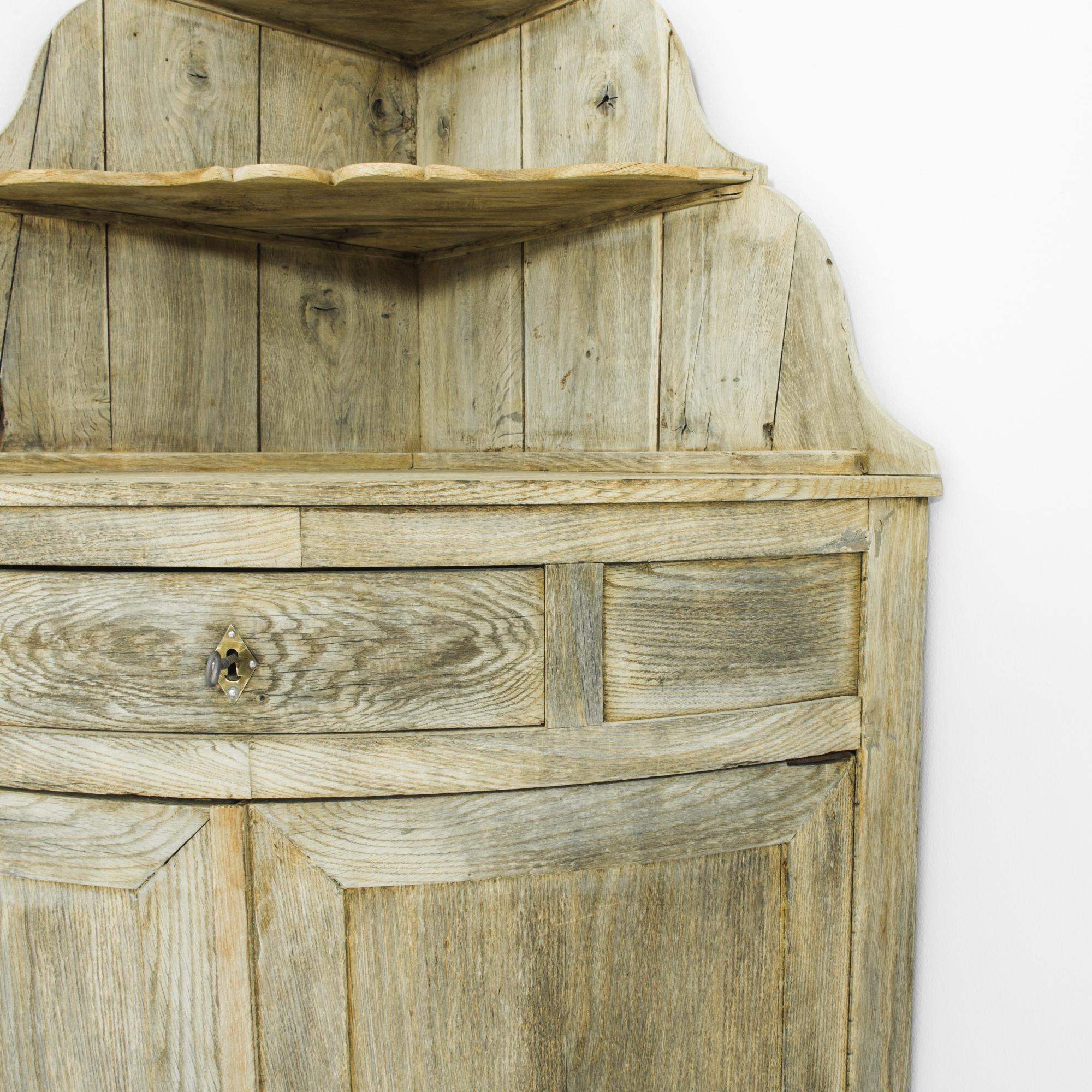 19th Century French Country Bleached Oak Corner Cabinet  In Fair Condition In High Point, NC