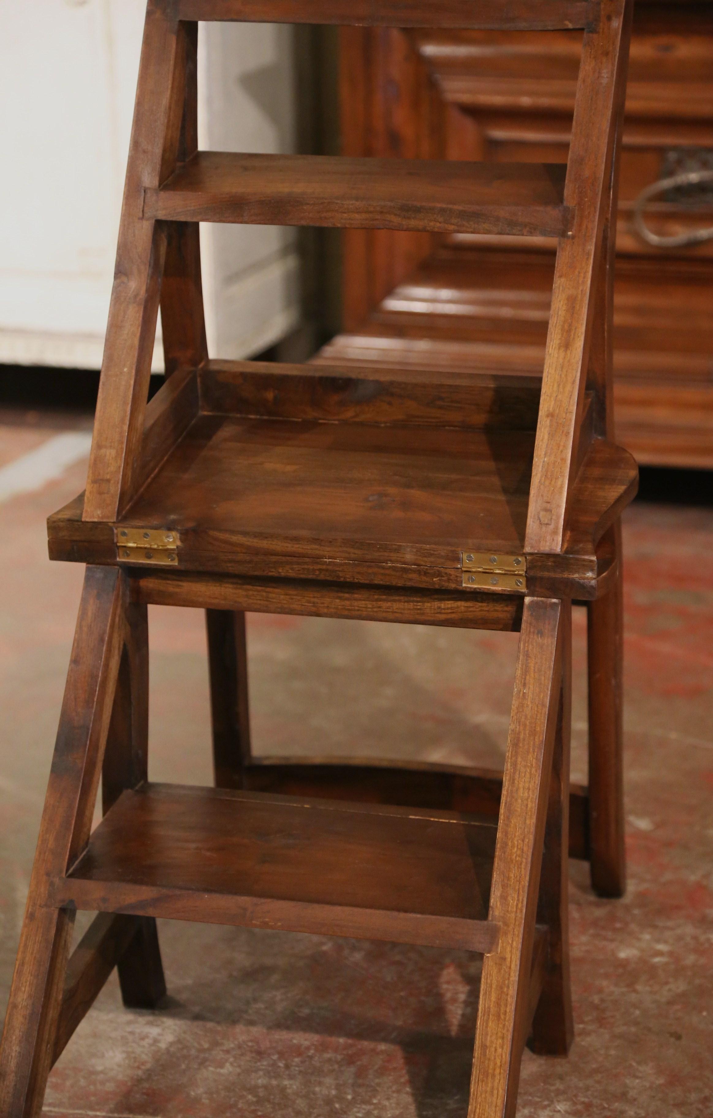 19th Century French Country Carved Oak Metamorphic Folding Chair Step Ladder 1