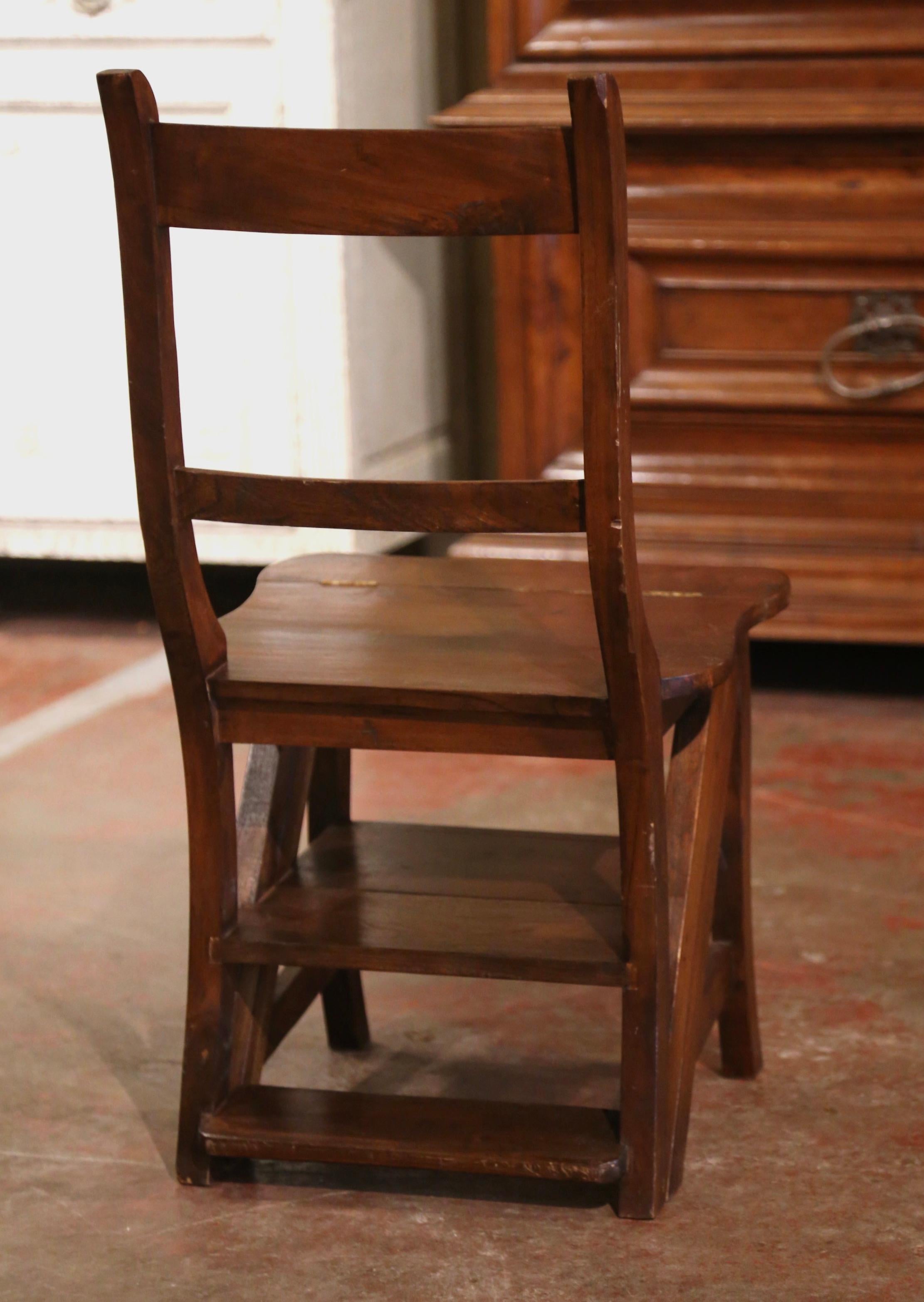 19th Century French Country Carved Oak Metamorphic Folding Chair Step Ladder 2