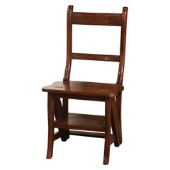 19th Century French Country Carved Oak Metamorphic Folding Chair Step Ladder