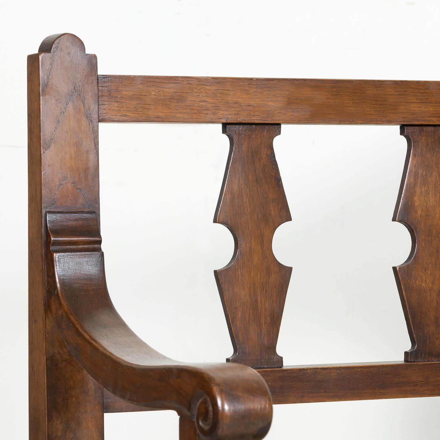 19th Century French Country Carved Oak Radassier or Hall Bench with Rush Seat 7
