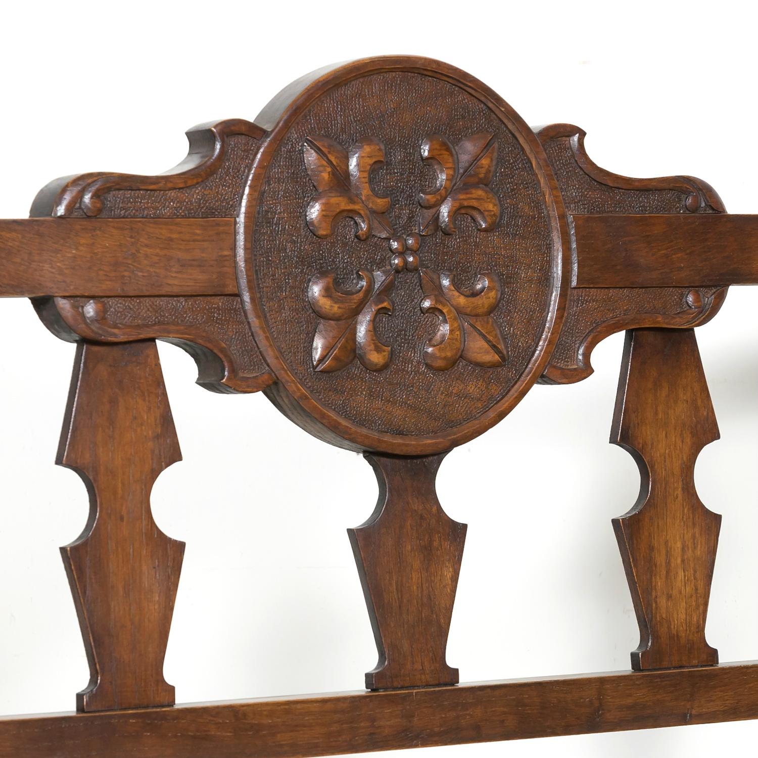 19th Century French Country Carved Oak Radassier or Hall Bench with Rush Seat 8