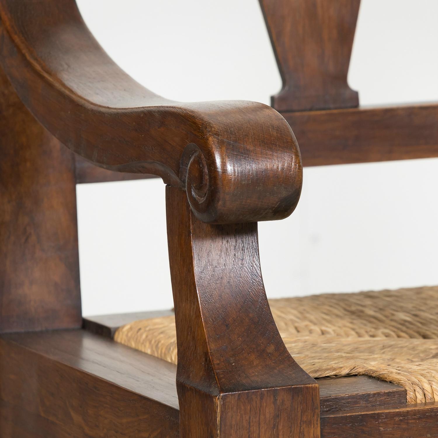 19th Century French Country Carved Oak Radassier or Hall Bench with Rush Seat 9