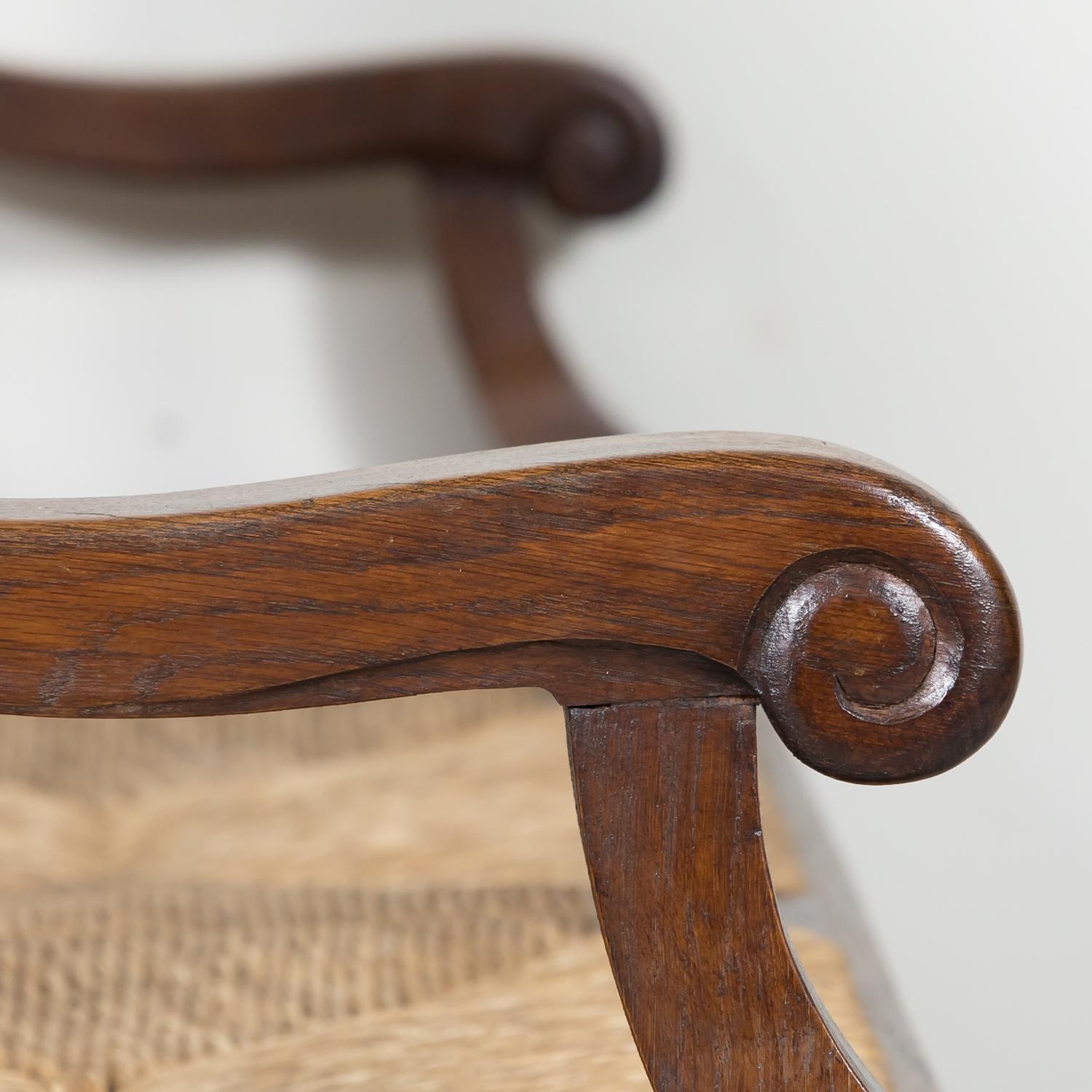 19th Century French Country Carved Oak Radassier or Hall Bench with Rush Seat 13