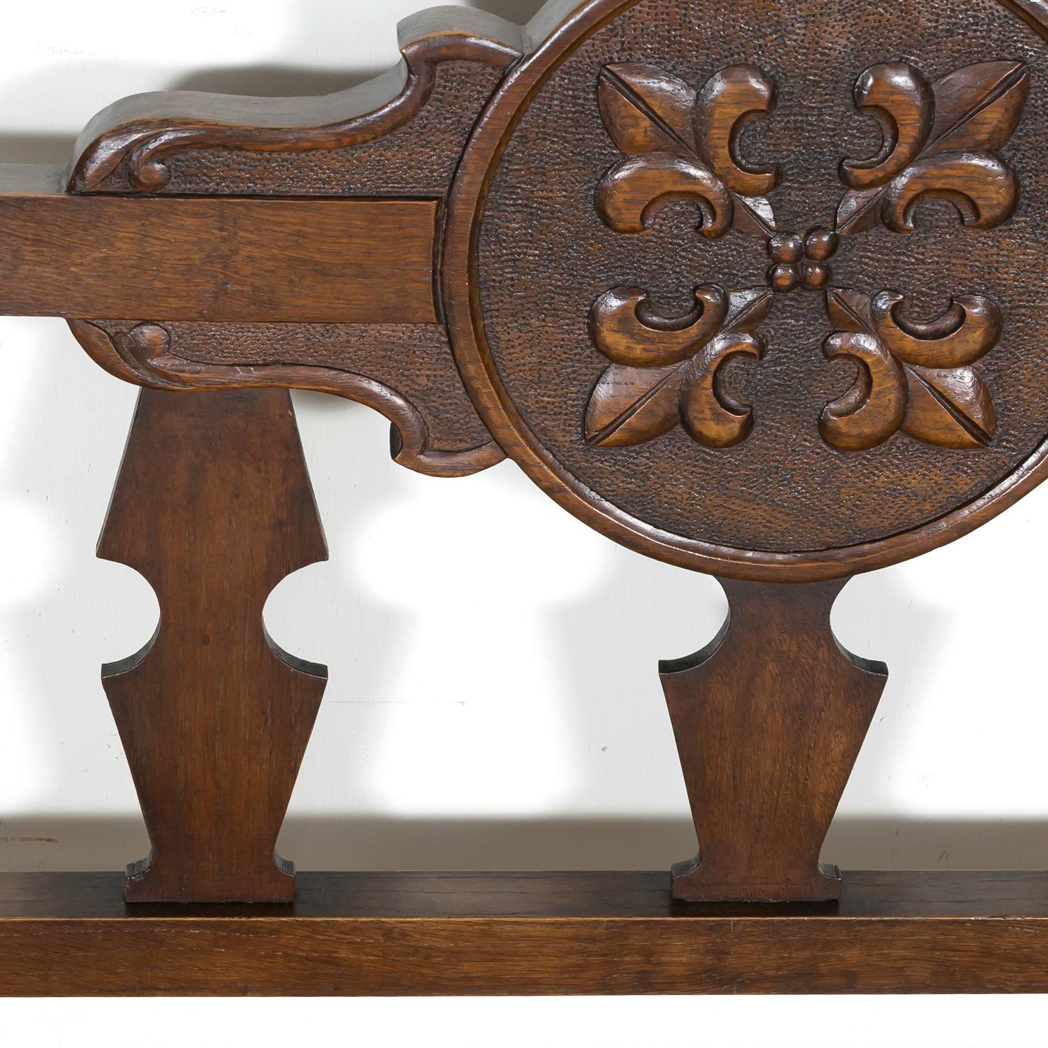 19th Century French Country Carved Oak Radassier or Hall Bench with Rush Seat 2