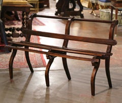 19th Century French Carved Oak Slat-Back Bench with Curved Legs