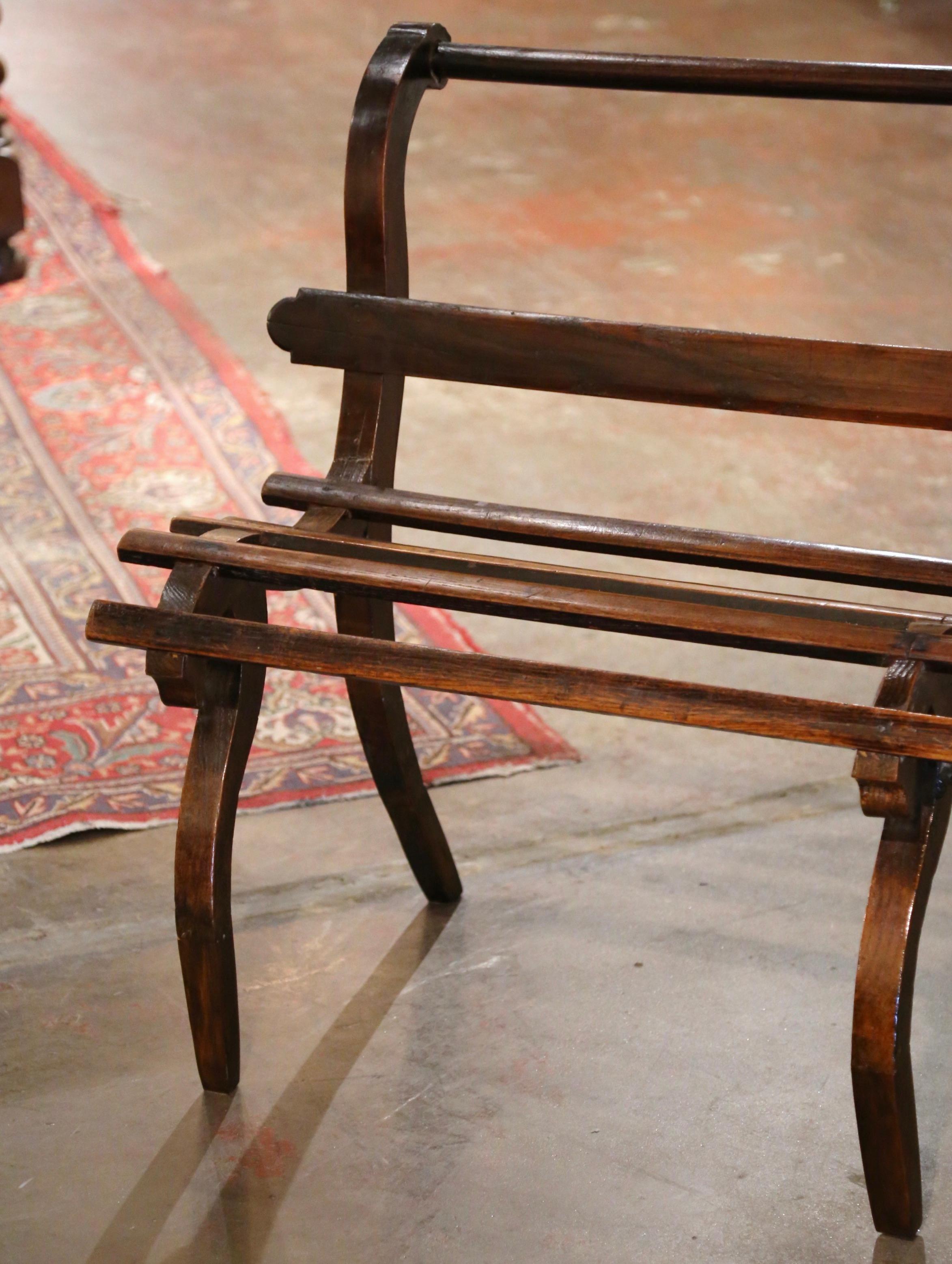 19th Century French Country Carved Oak Six-Leg Slat Bench For Sale 2