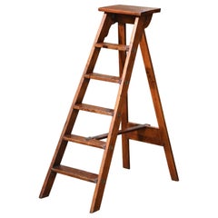 Antique 19th Century French Country Carved Pine Folding Library Step Ladder