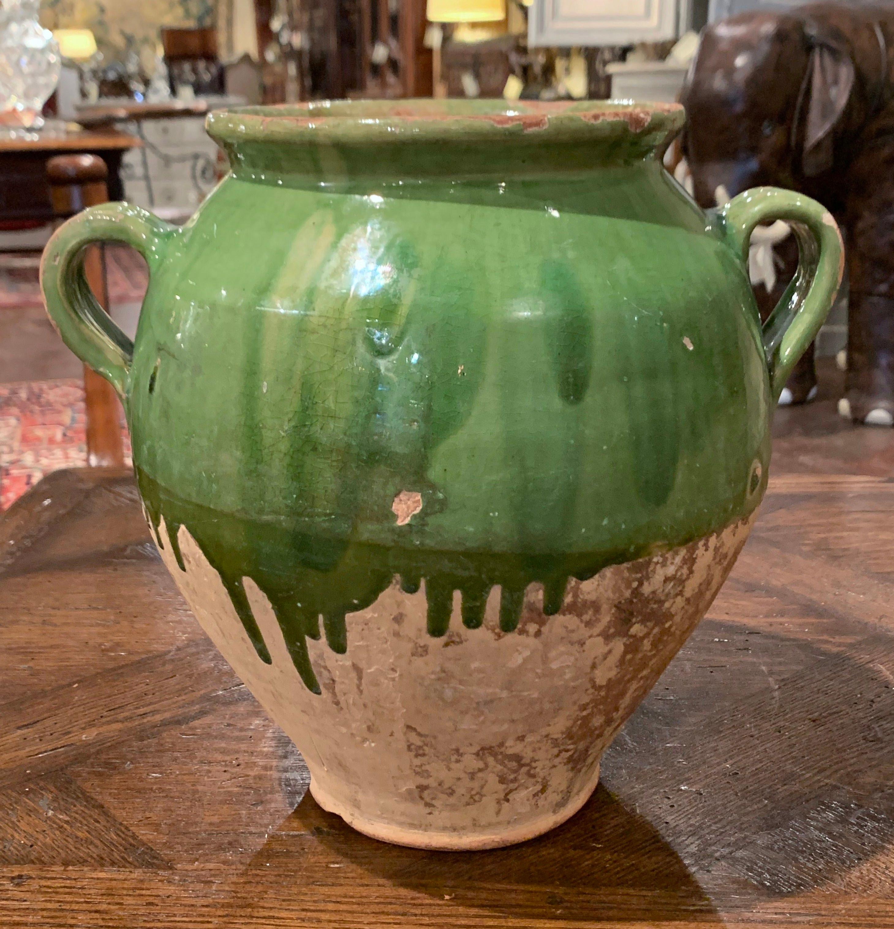 19th Century French Country Green Glazed Pottery Confit Pot from the Perigord In Excellent Condition In Dallas, TX