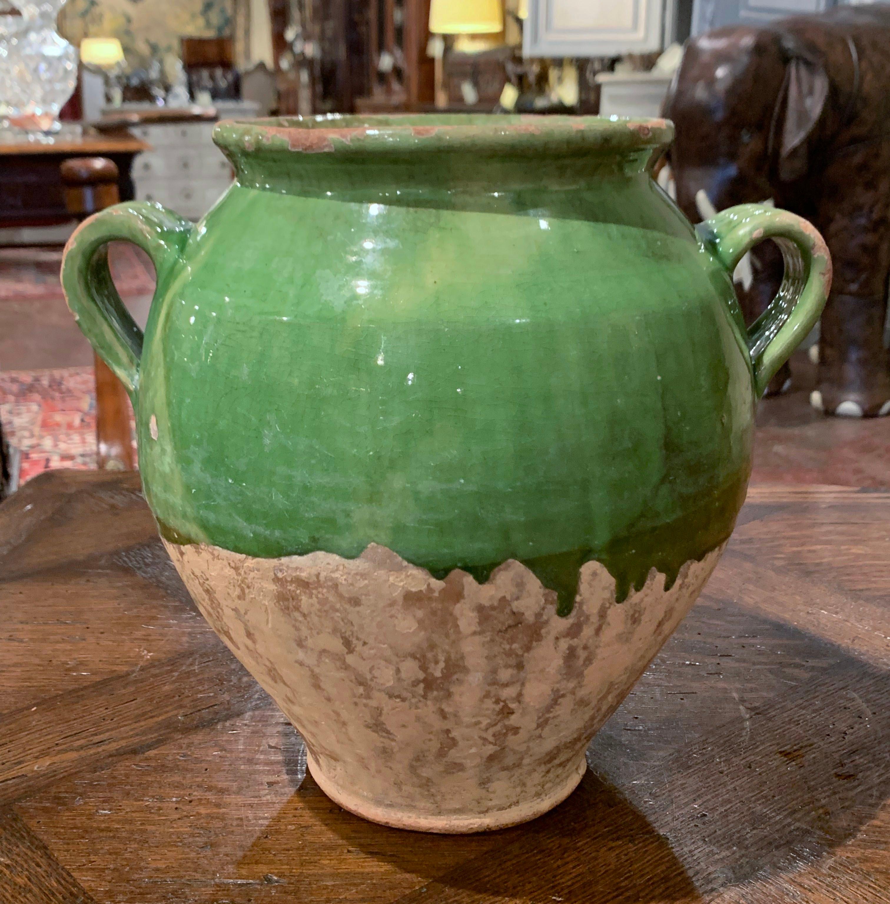 19th Century French Country Green Glazed Pottery Confit Pot from the Perigord 1