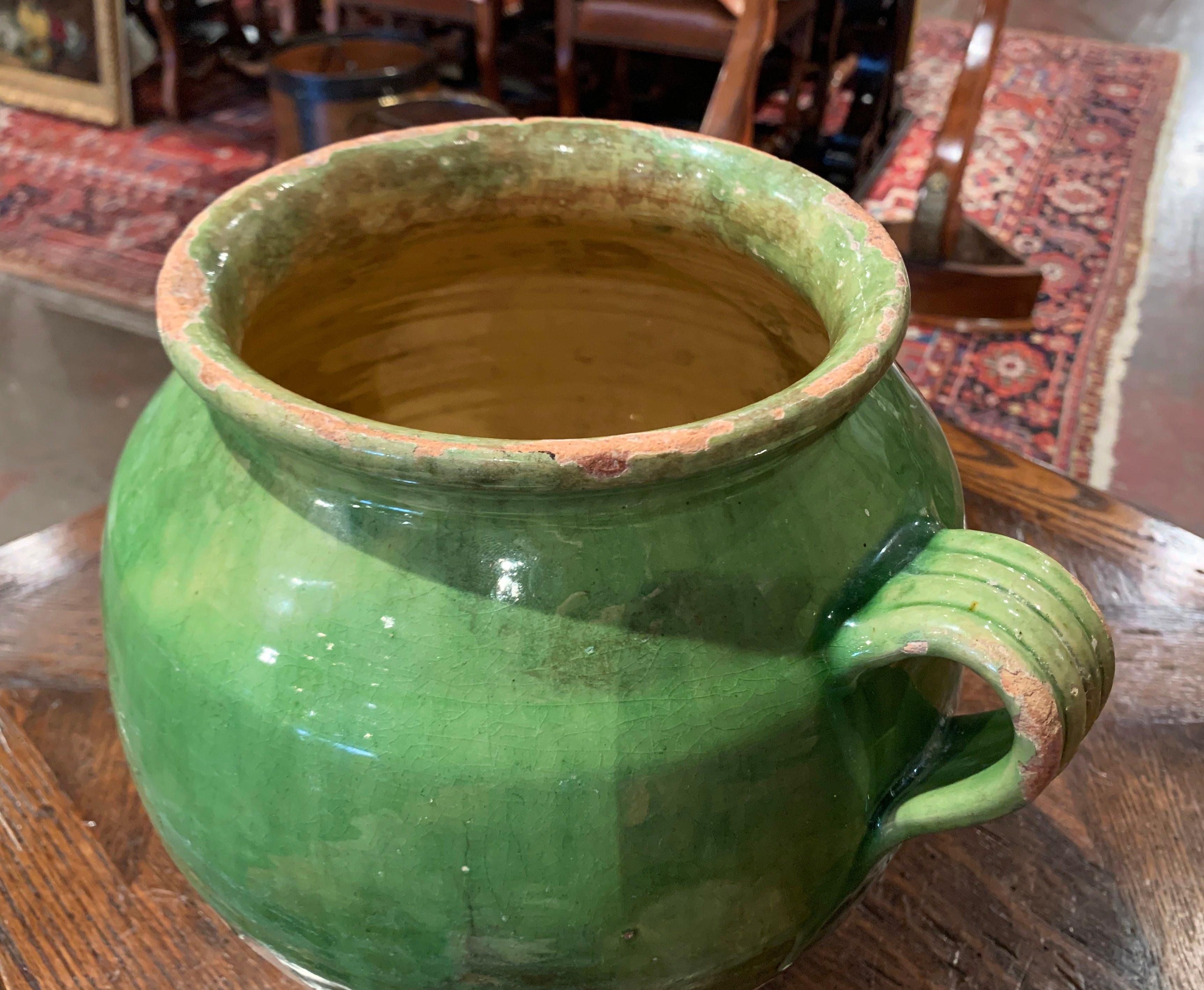 19th Century French Country Green Glazed Pottery Confit Pot from the Perigord 2