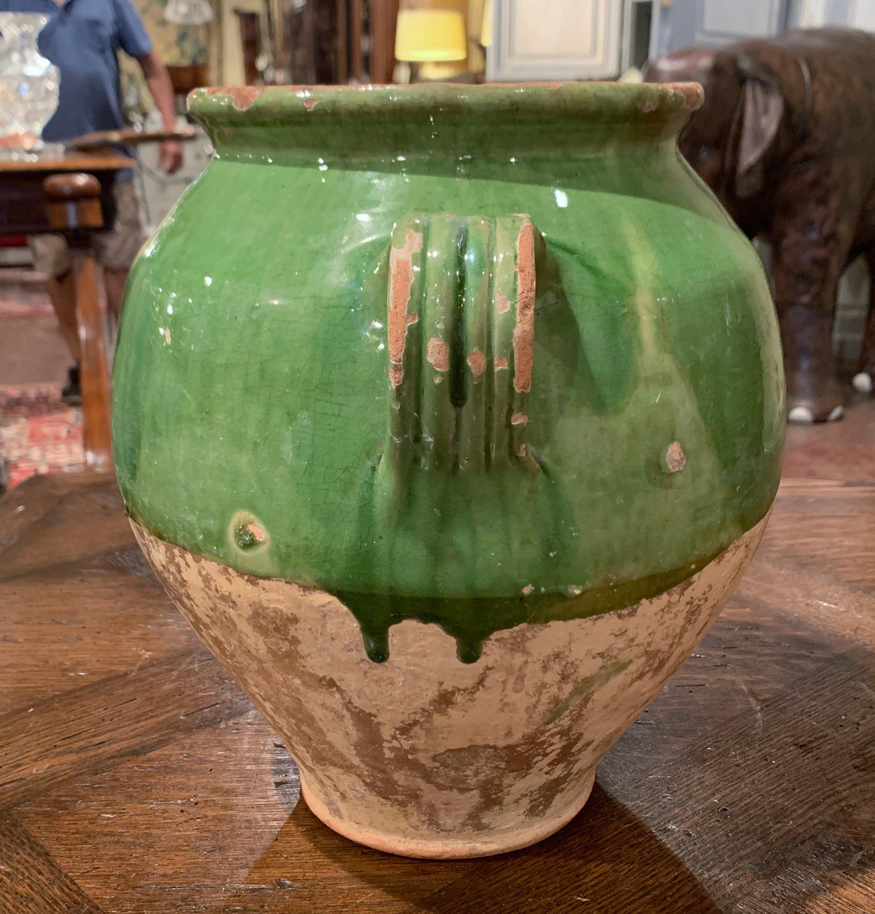 19th Century French Country Green Glazed Pottery Confit Pot from the Perigord 3