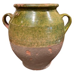 Used 19th Century French Country Green Glazed Pottery Confit Pot from the Perigord