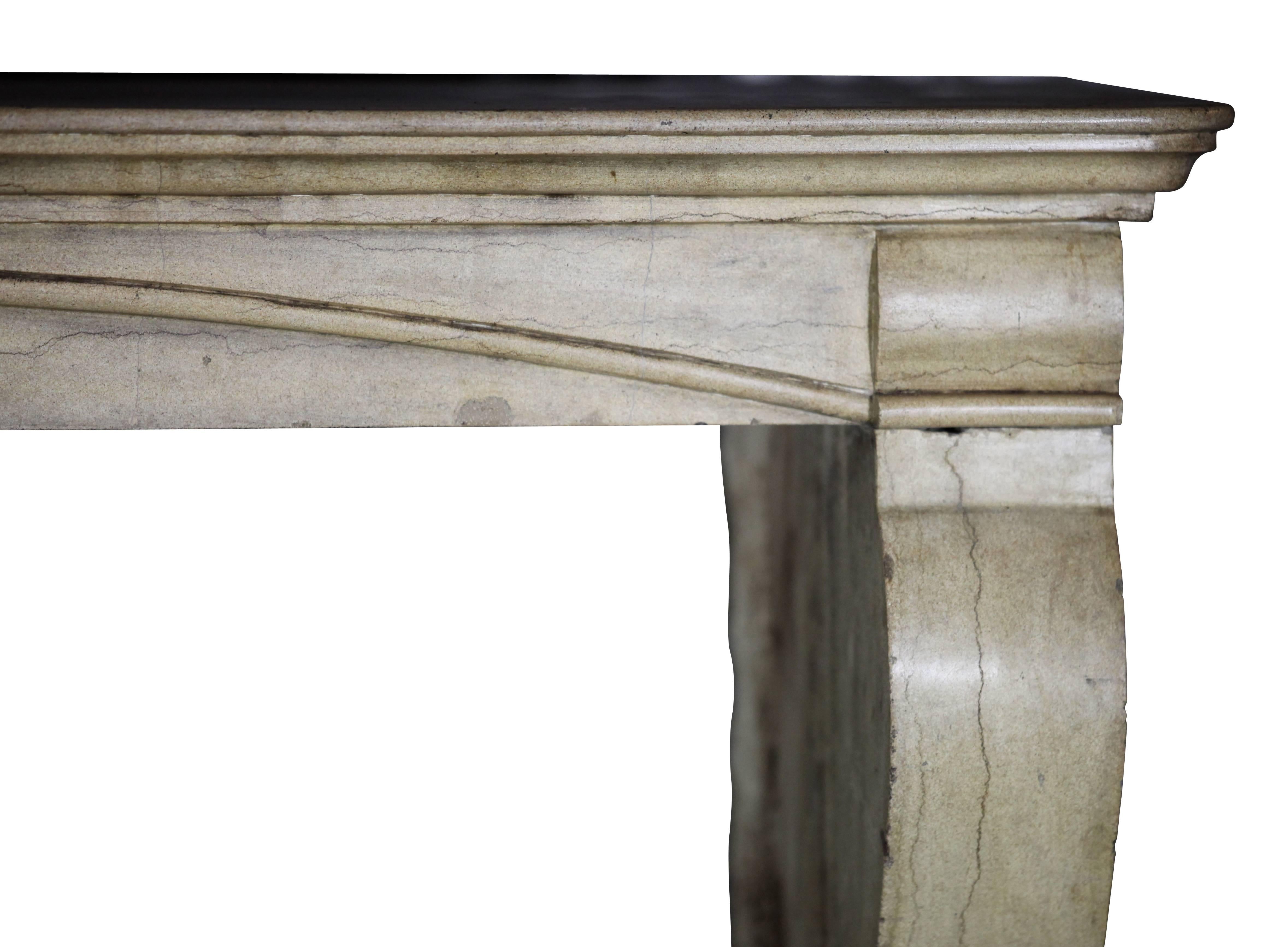 Carved 19th Century French Country Hard Limestone Antique Fireplace Surround For Sale