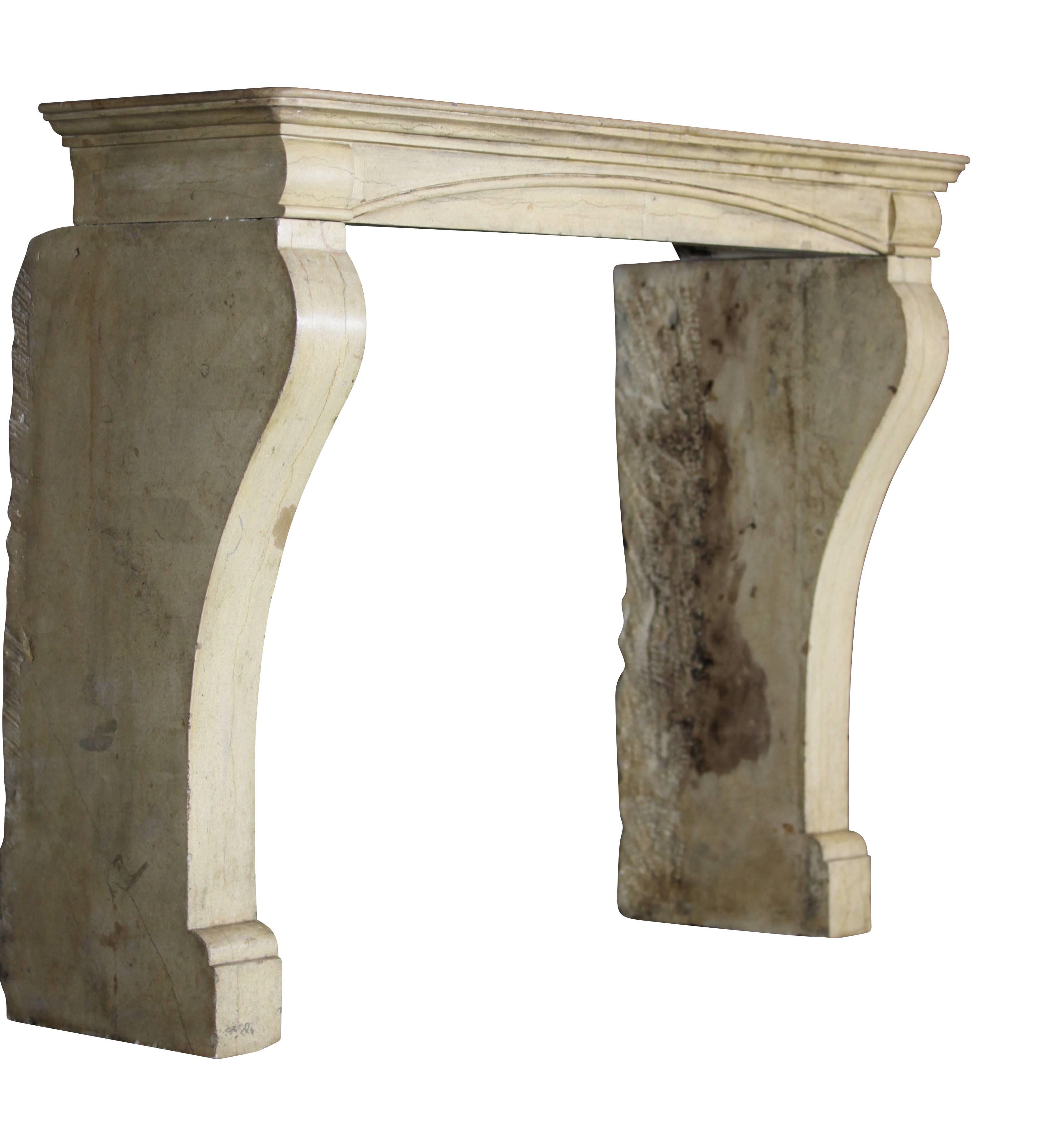 19th Century French Country Hard Limestone Antique Fireplace Surround In Fair Condition For Sale In Beervelde, BE