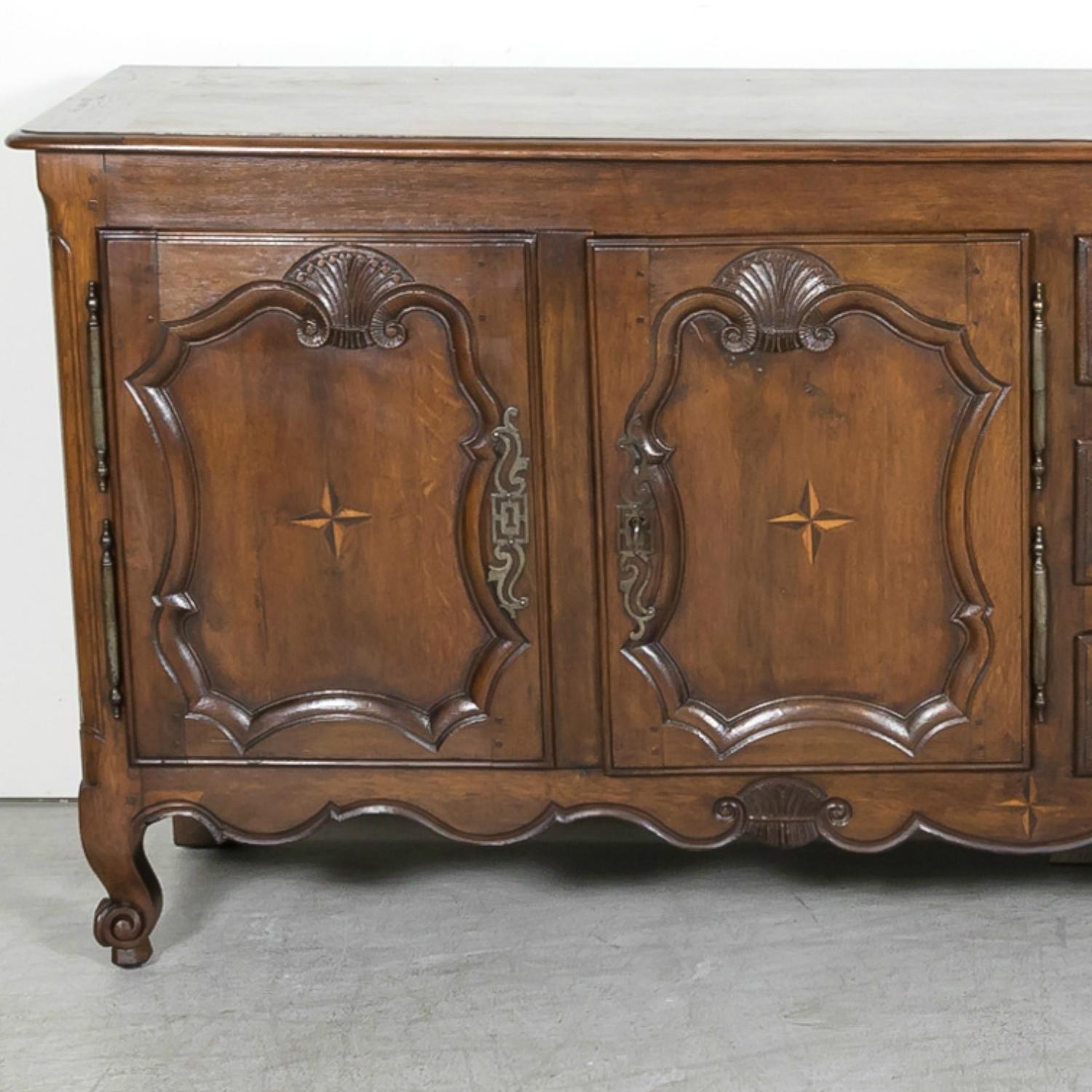 19th Century French Country Louis XV Style Oak and Fruitwood Marquetry Buffet 4