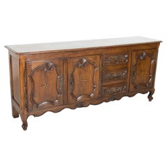 19th Century French Country Louis XV Style Oak and Fruitwood Marquetry Buffet