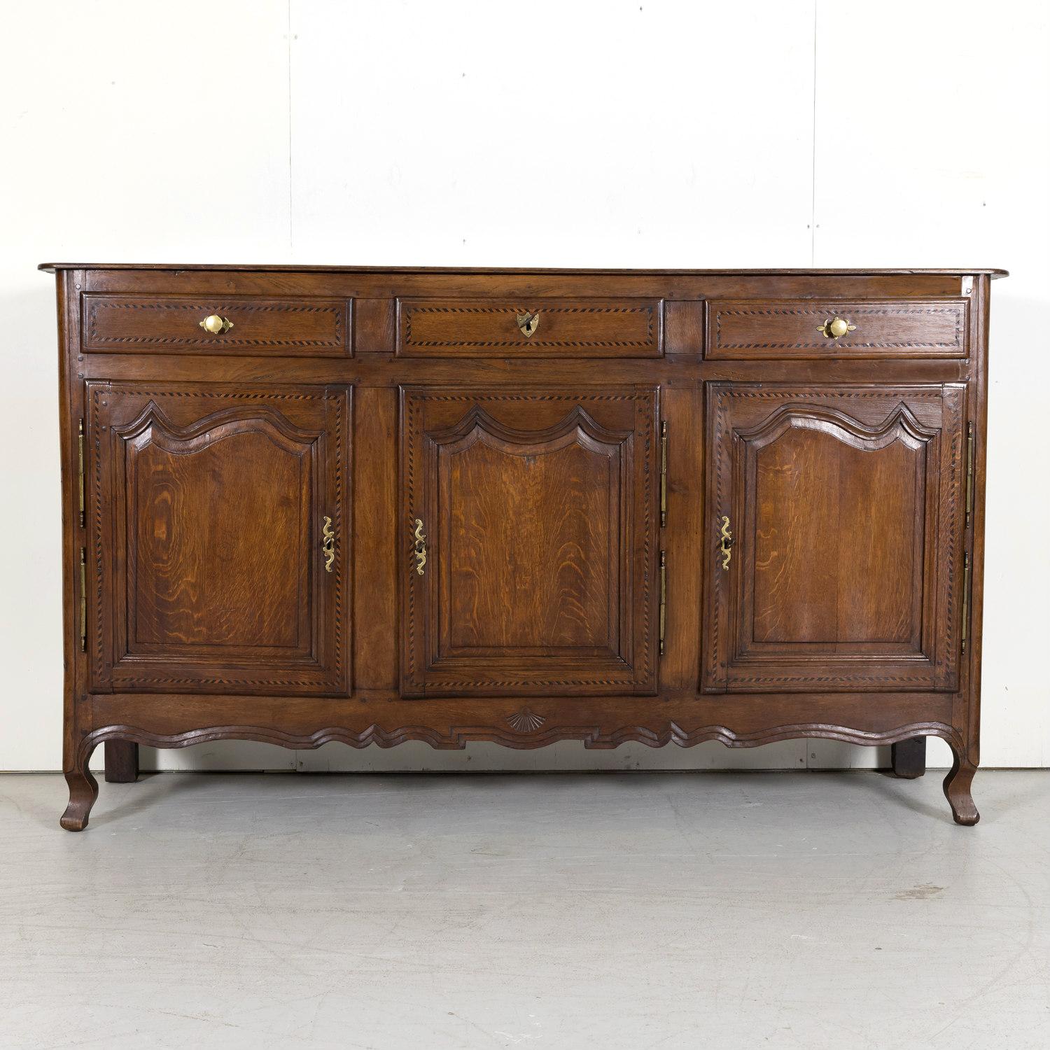 Mid-19th Century 19th Century French Country Louis XV Style Oak Enfilade Buffet with Marquetry