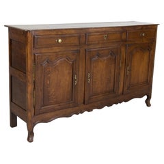 19th Century French Country Louis XV Style Oak Enfilade Buffet with Marquetry