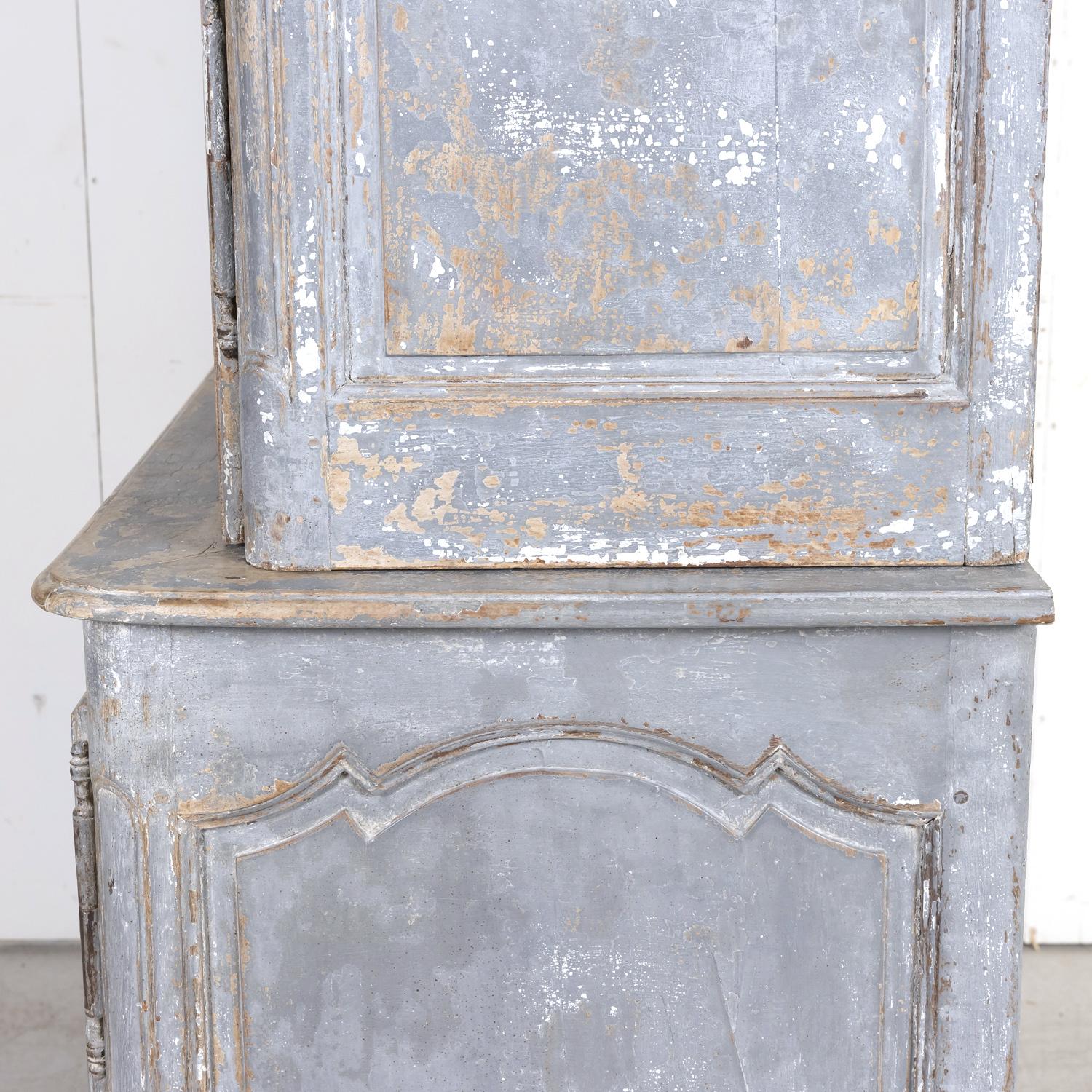 19th Century French Country Louis XV Style Painted Chateau Buffet Deux Corps 12