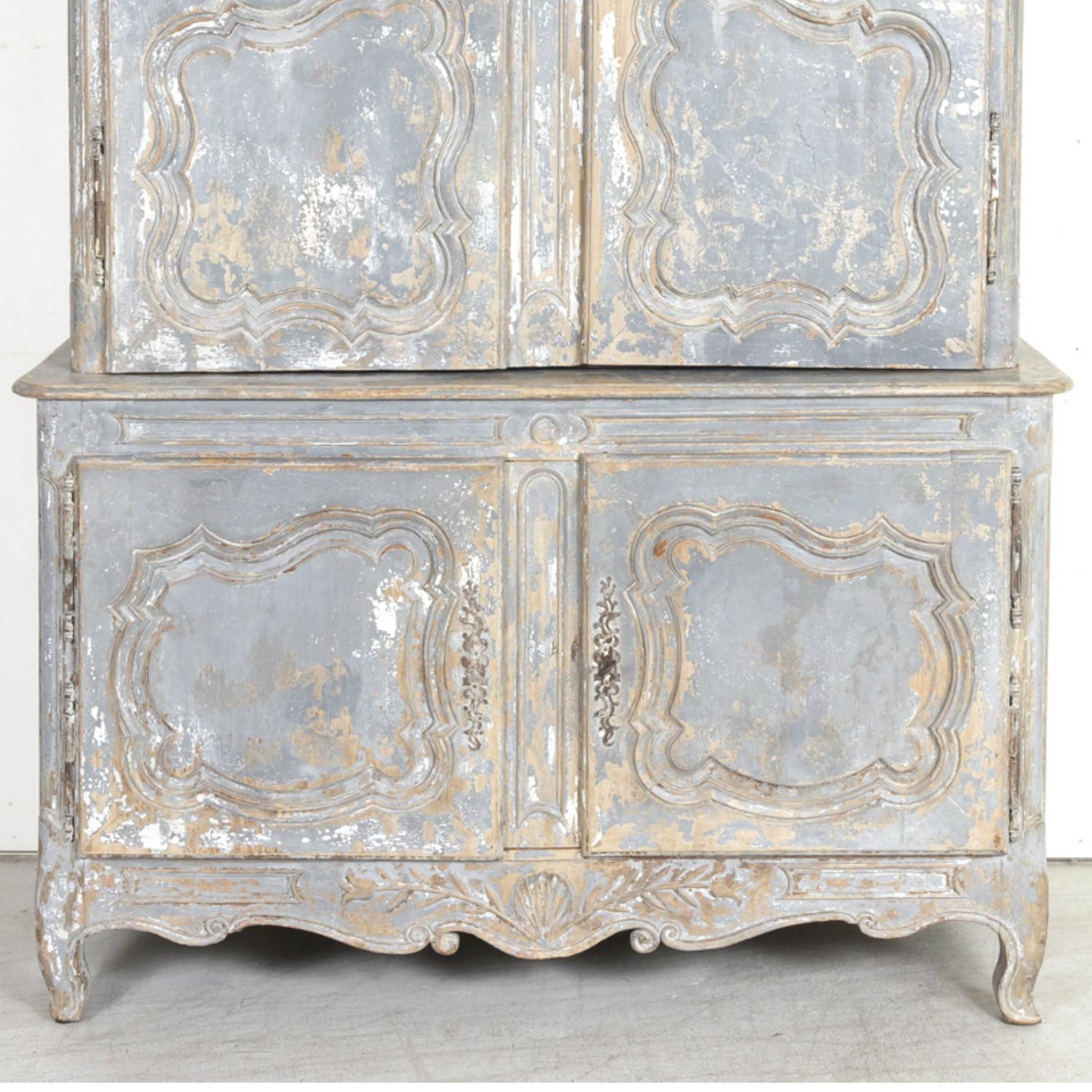 Mid-19th Century 19th Century French Country Louis XV Style Painted Chateau Buffet Deux Corps