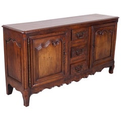 19th Century French Country Louis XV Style Walnut Buffet with Center Drawers