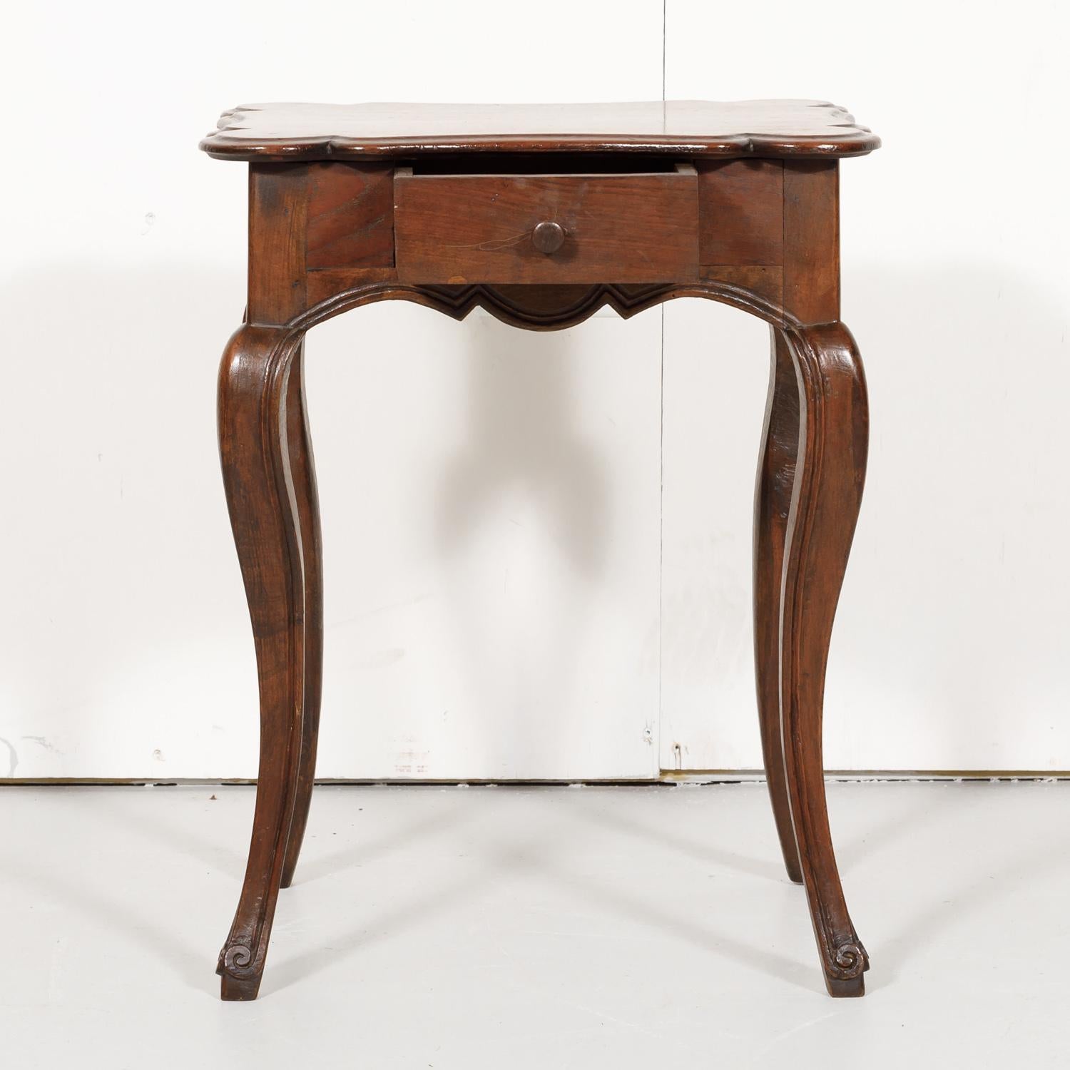 19th Century French Country Louis XV Style Walnut Side Table with Drawer 1