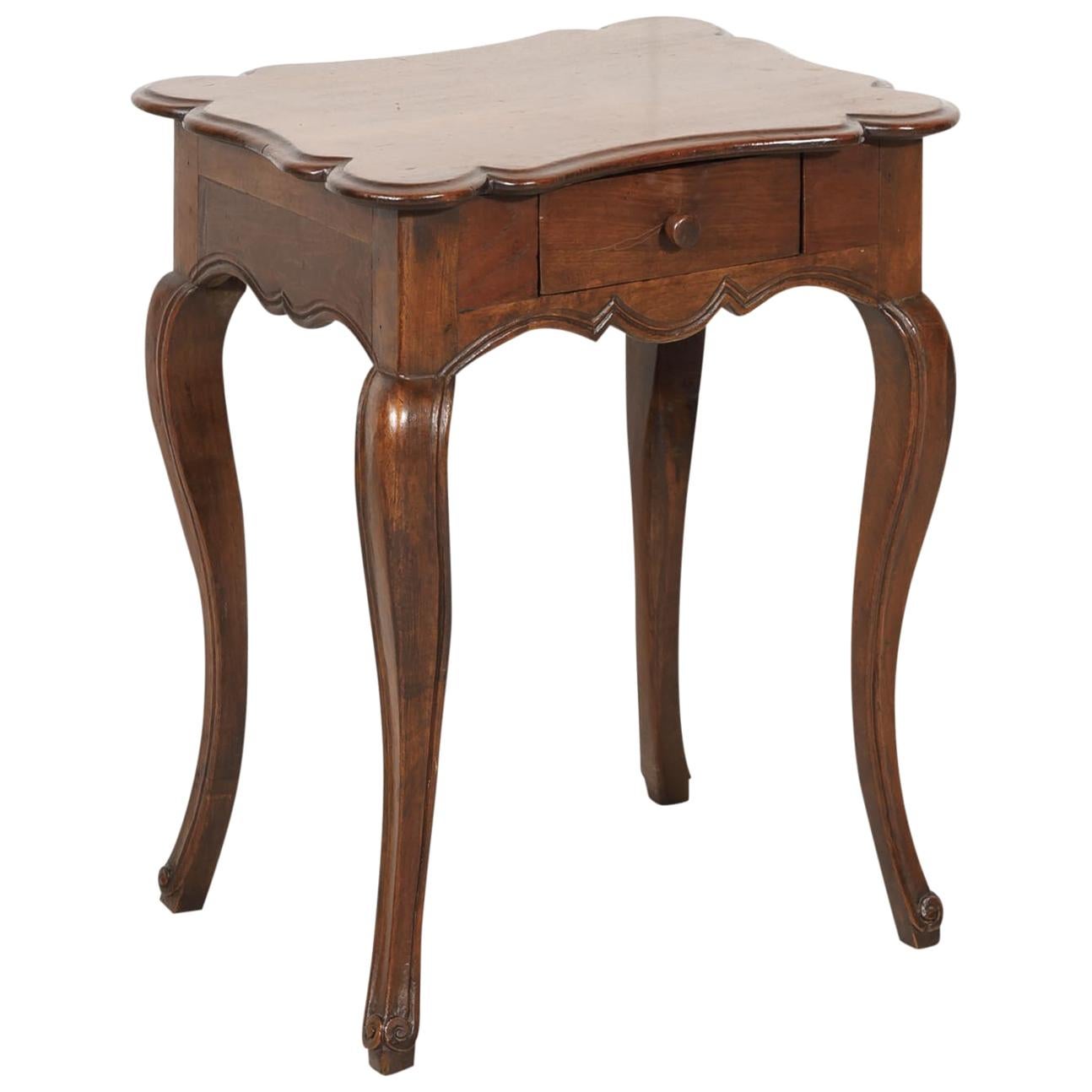 19th Century French Country Louis XV Style Walnut Side Table with Drawer