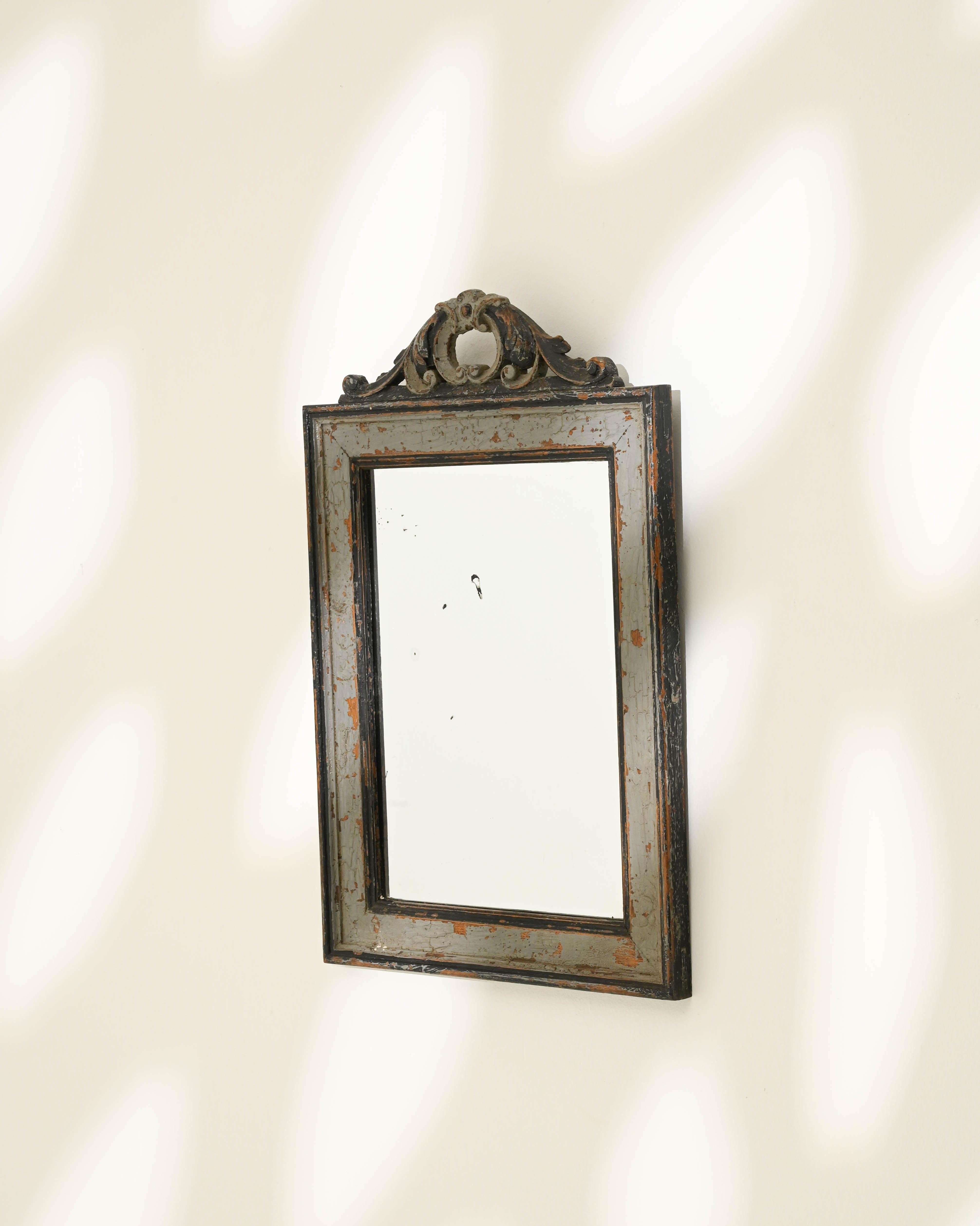 19th Century French Country Patinated Wooden Mirror 4