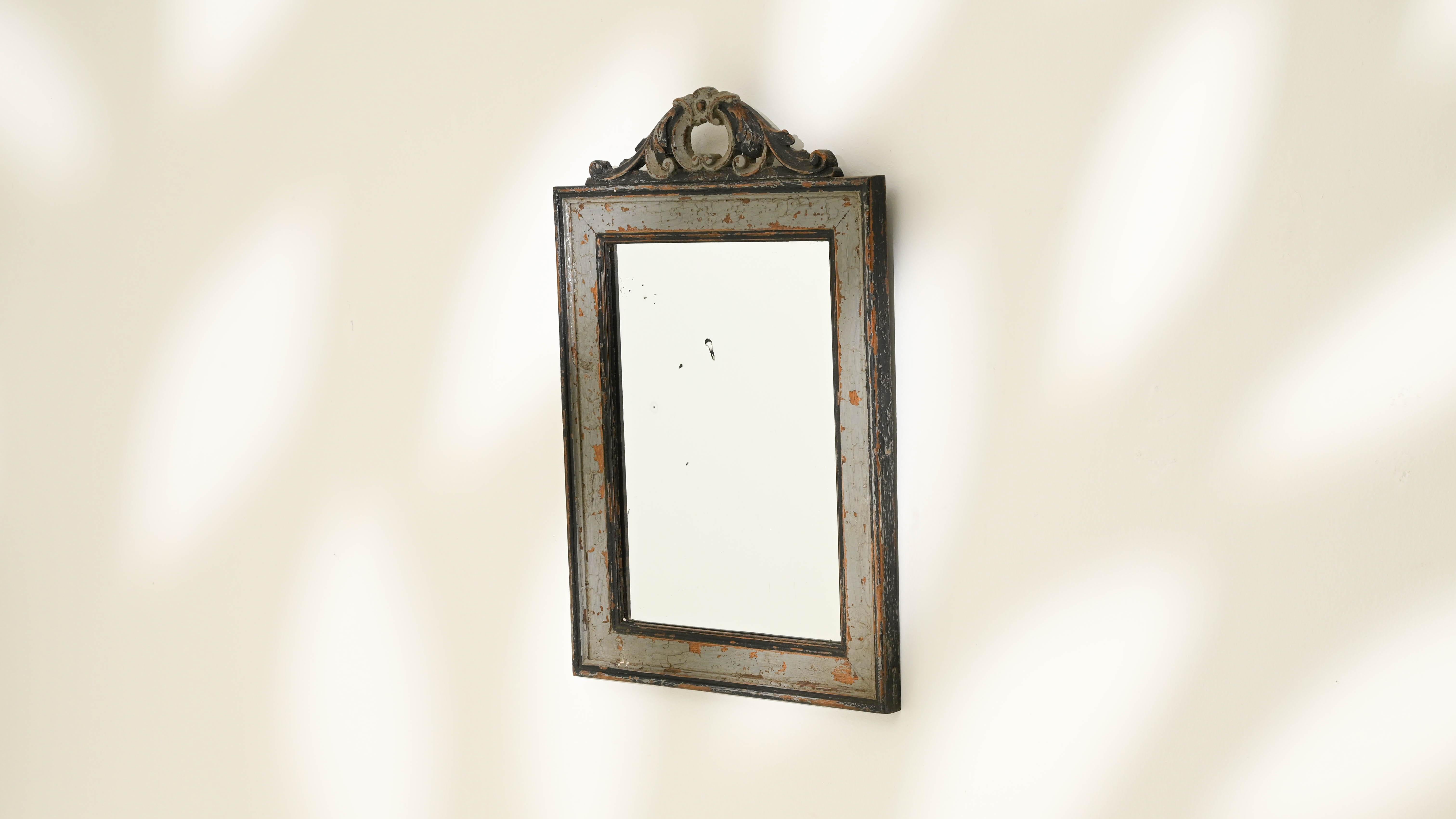 19th Century French Country Patinated Wooden Mirror 5