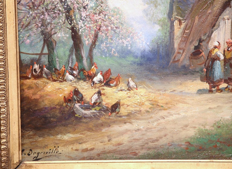 19th Century French Country Scene Oil Painting in Gilt Frame Signed A