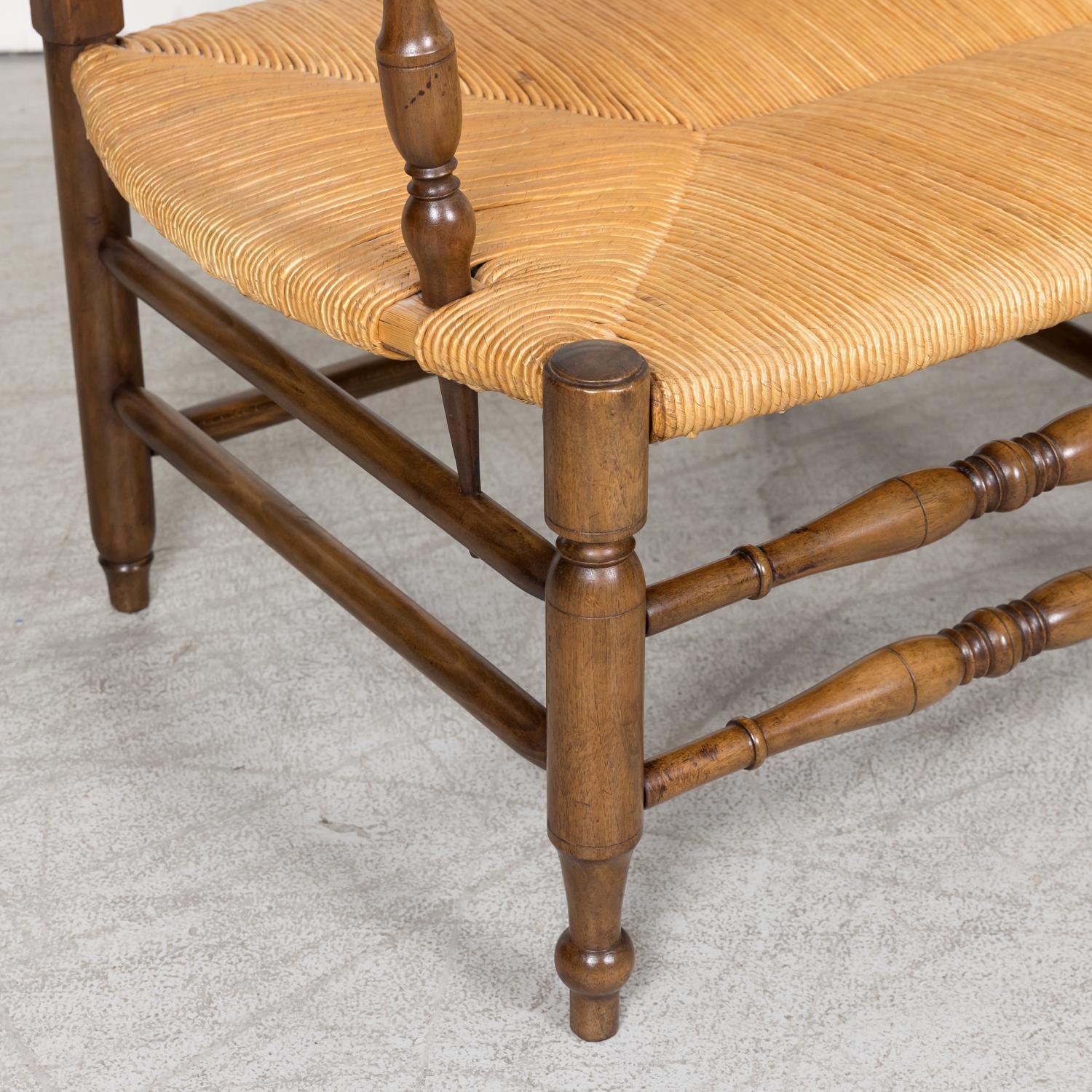 19th Century French Country Walnut Ladder Back Radassier or Settee Rush Seat 9