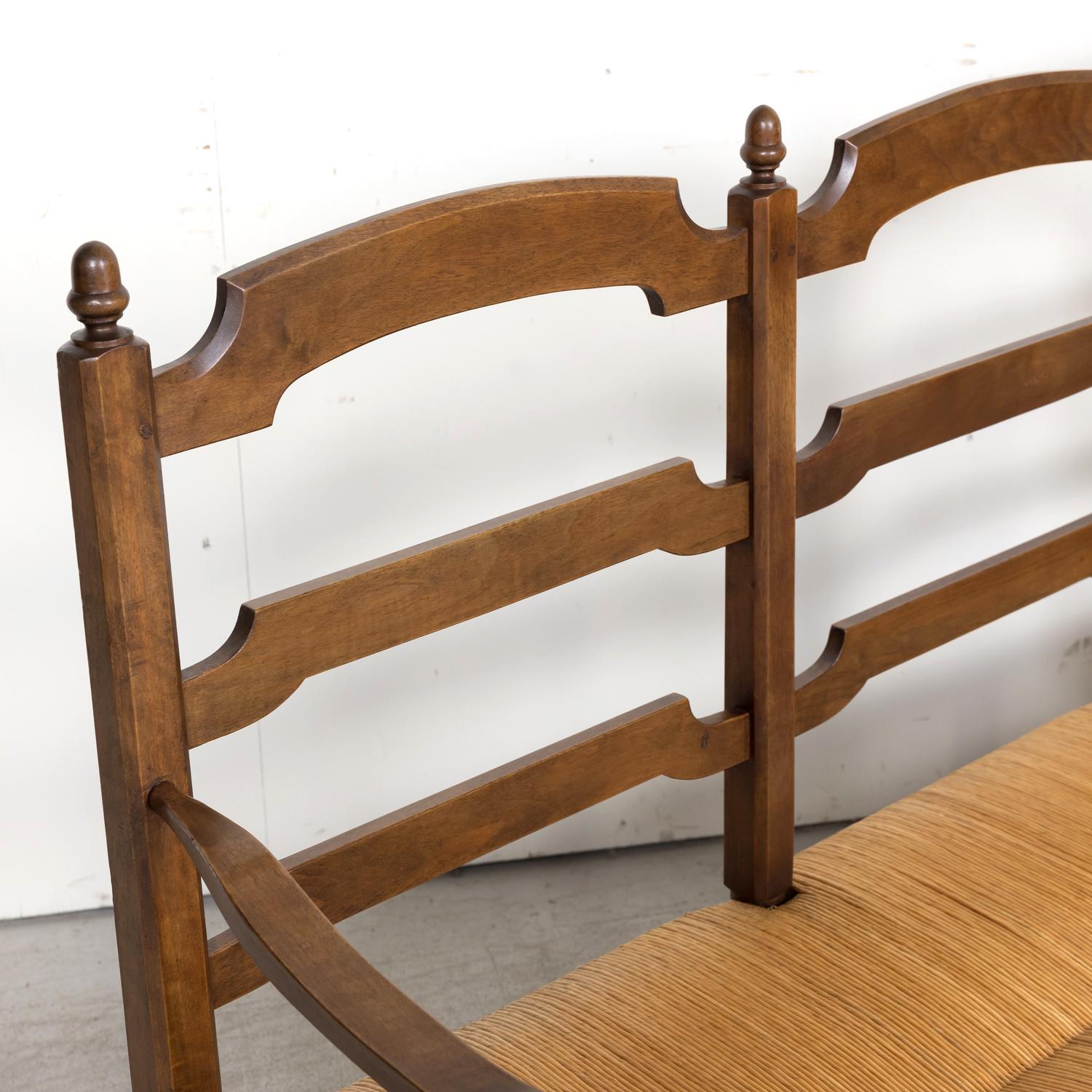 19th Century French Country Walnut Ladder Back Radassier or Settee Rush Seat 10