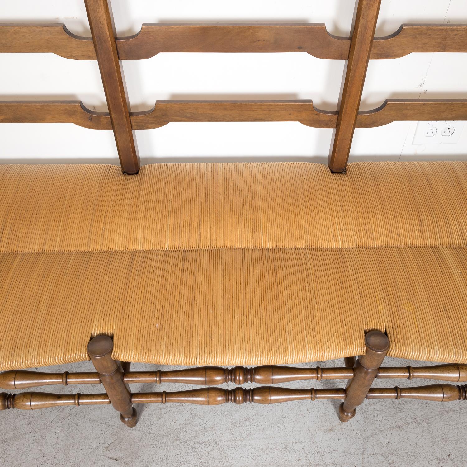 19th Century French Country Walnut Ladder Back Radassier or Settee Rush Seat 2