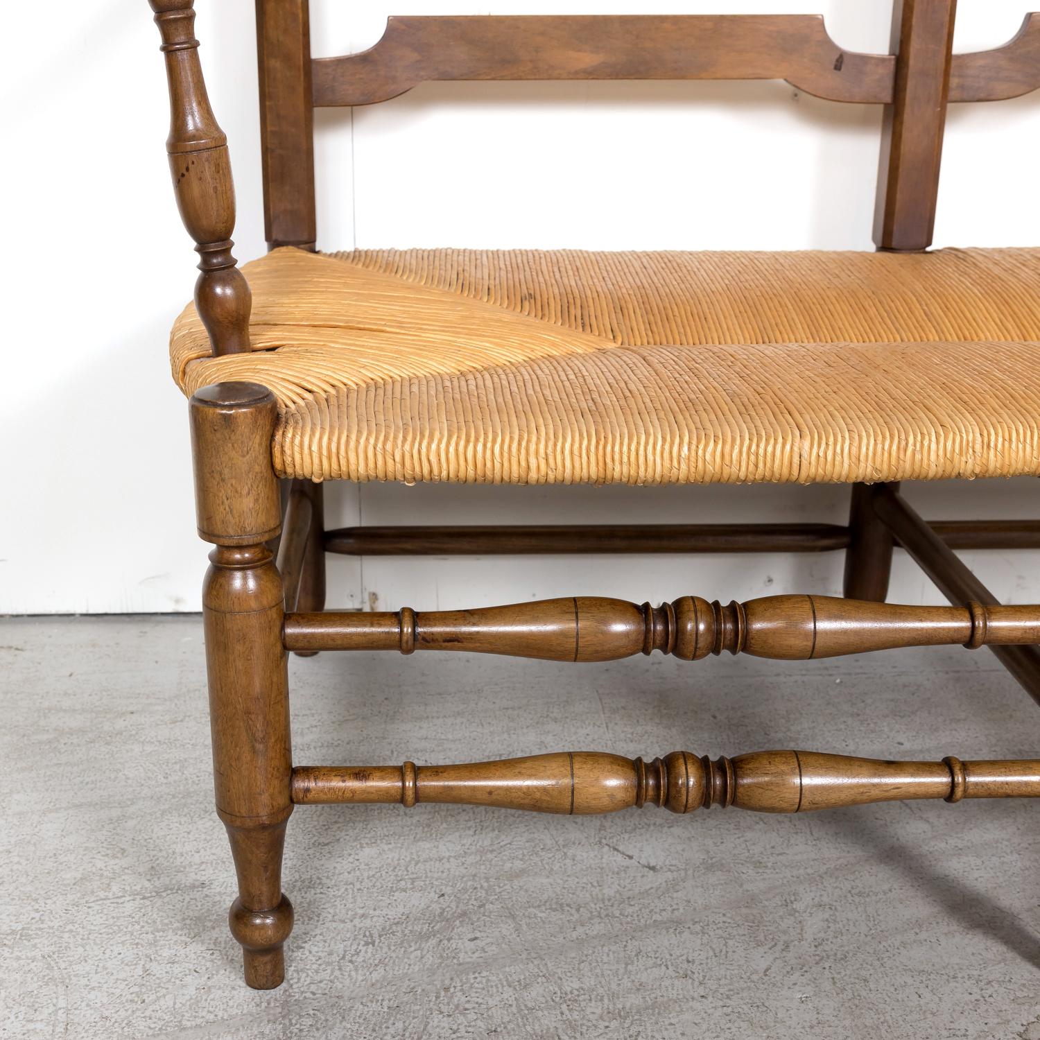 19th Century French Country Walnut Ladder Back Radassier or Settee Rush Seat 5