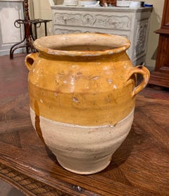 19th Century French Country Yellow Glazed Pottery Confit Pot from the Perigord