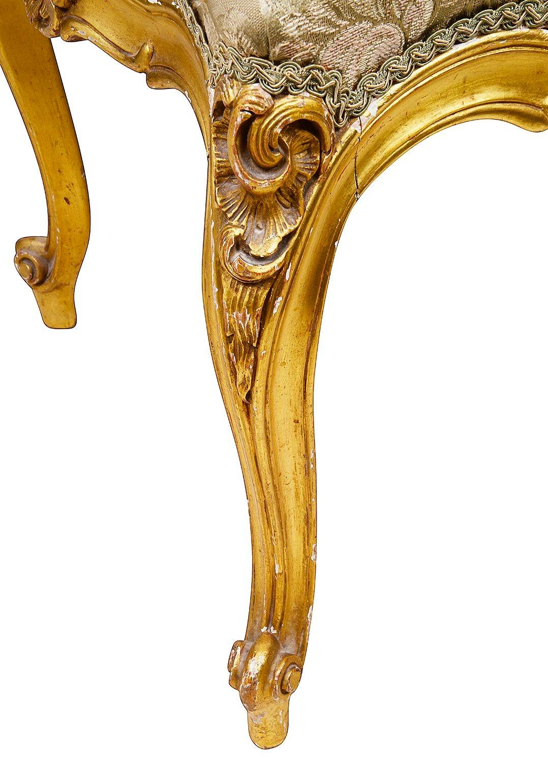 A good quality French 19th century French carved giltwood with scrolling foliate decoration, raised on elegant cabriole legs, circa 1880.
 
Batch 70 C\C.