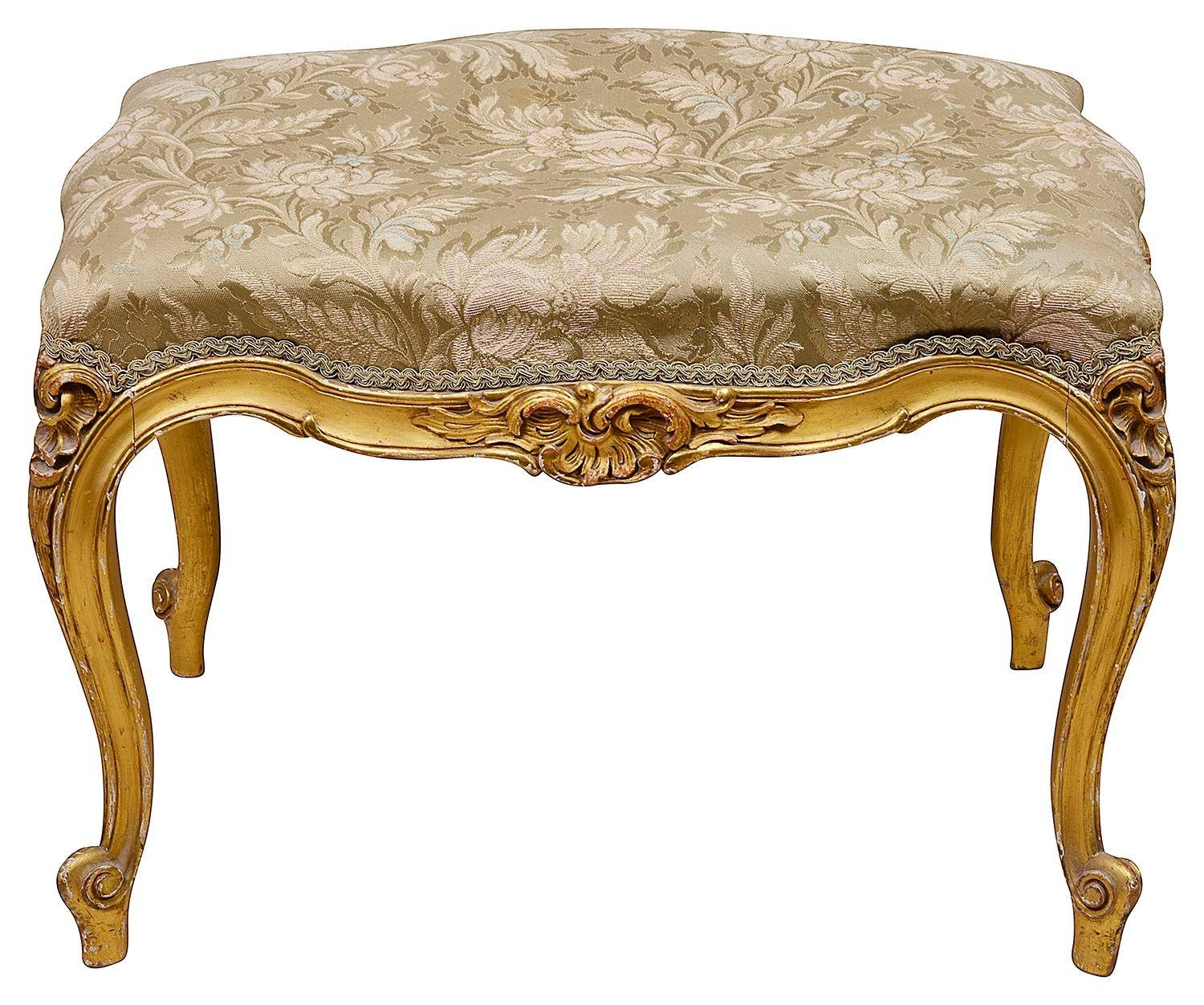 Carved 19th Century French Craved Giltwood Stool