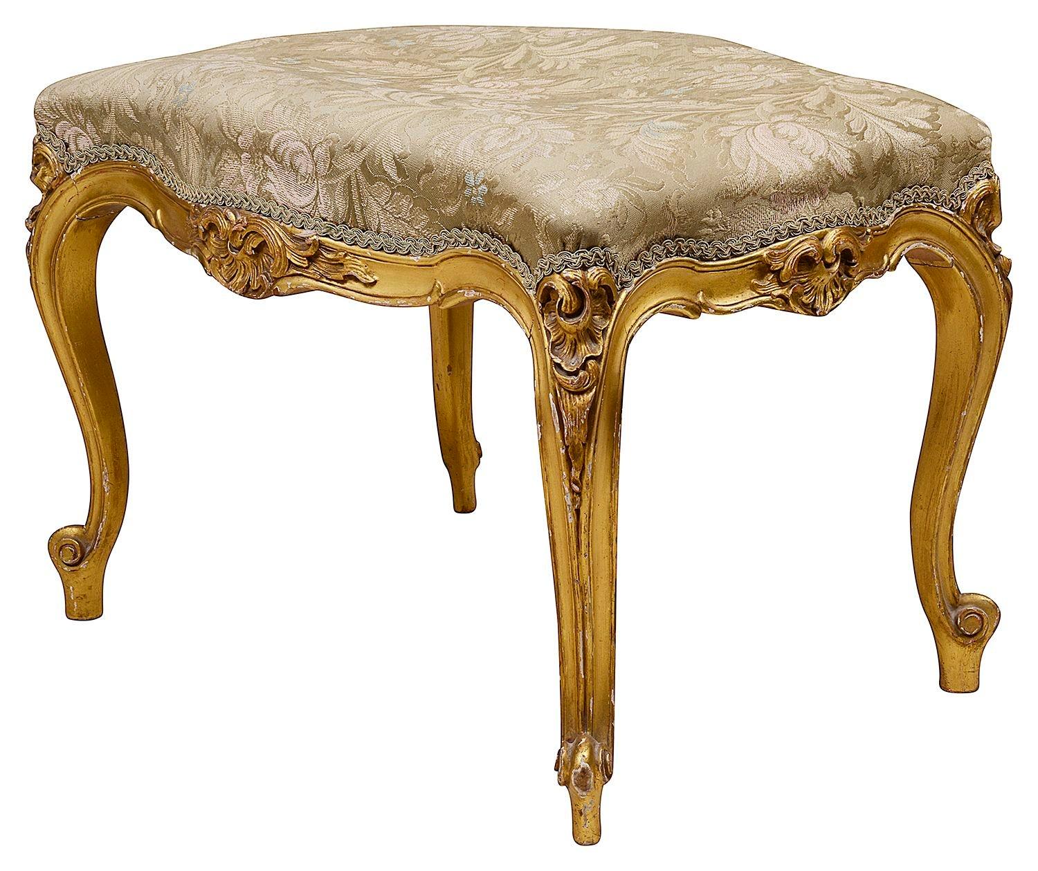 19th Century French Craved Giltwood Stool In Good Condition In Brighton, Sussex