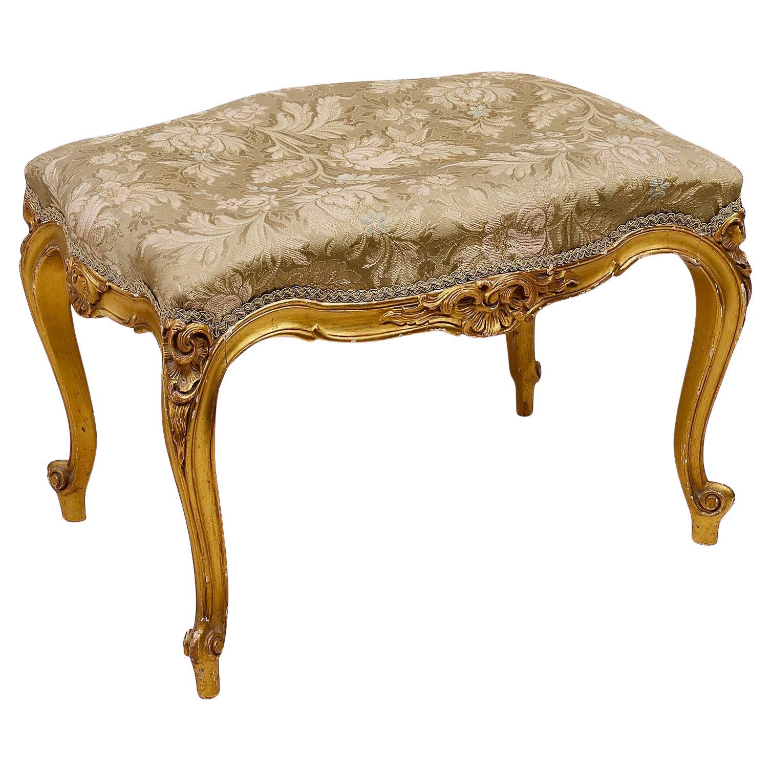 19th Century French Craved Giltwood Stool