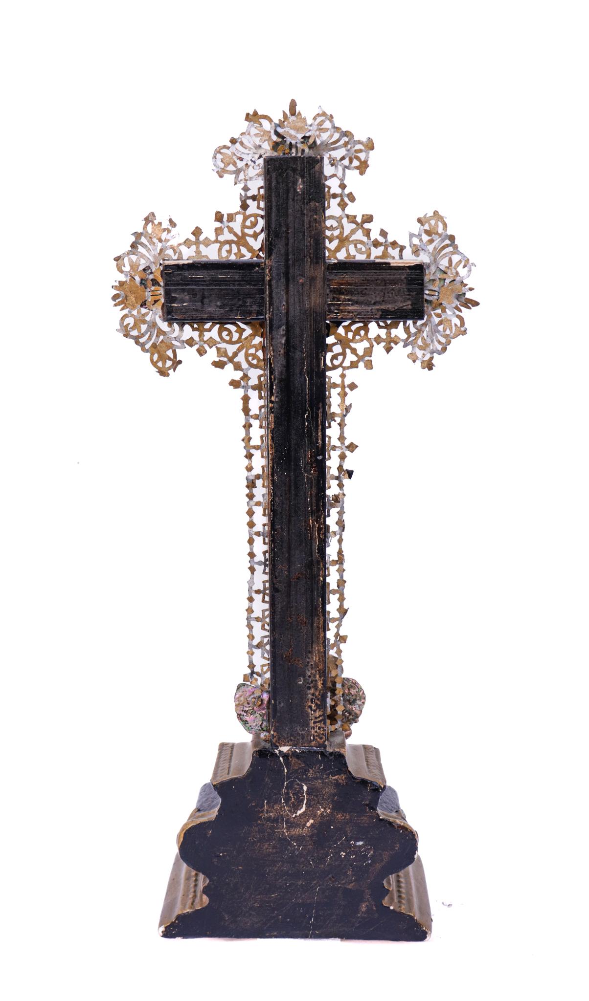 19th Century French Crucifix with a Silver Figure of Christ and Abalone Shells 1