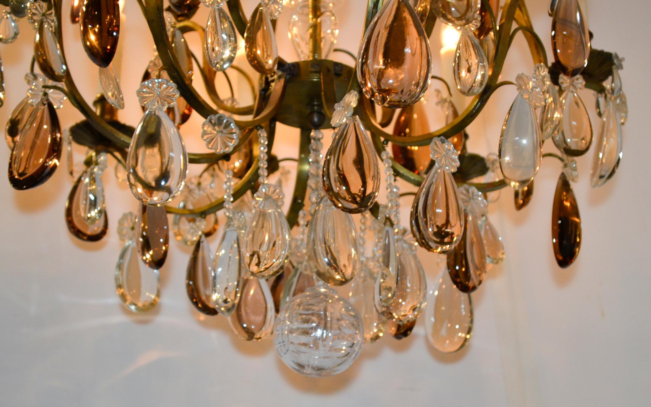 Marvelous 19th century French bronze, crystal and amethyst 8-light chandelier.
