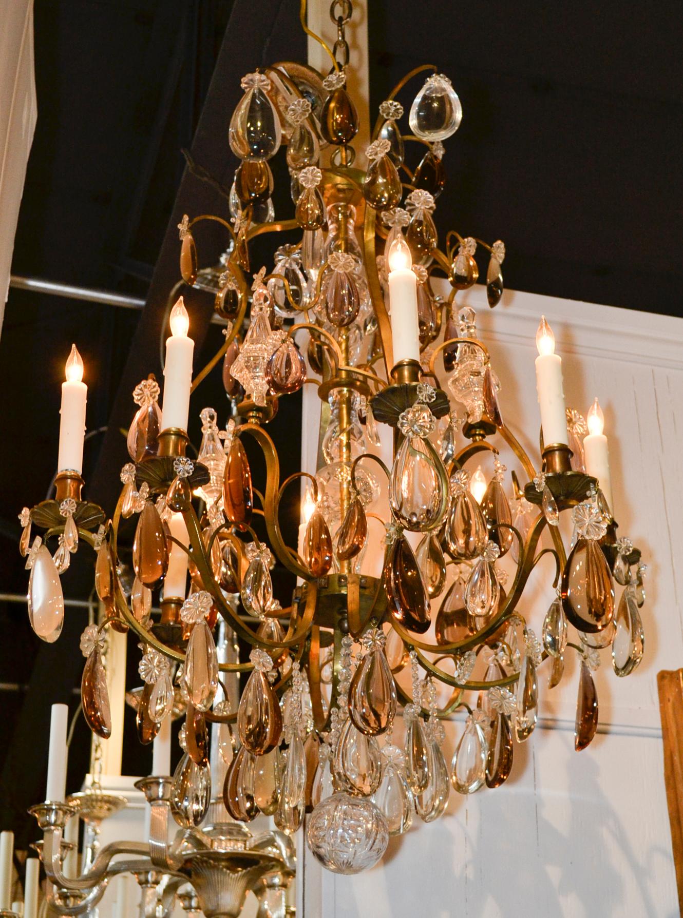 Gilt 19th Century French Crystal and Amethyst Chandelier For Sale