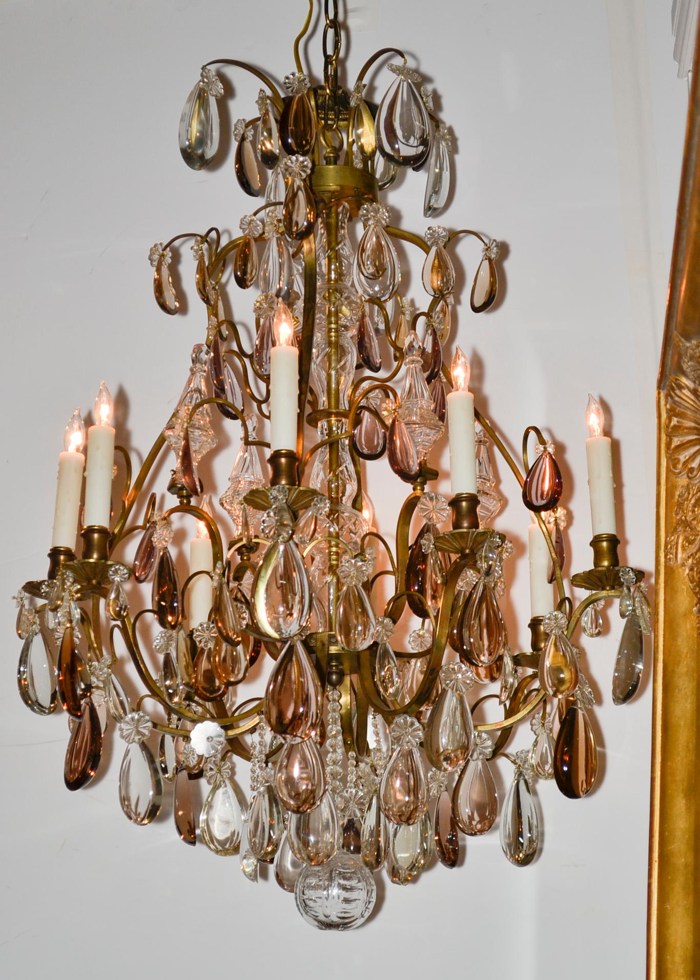 Bronze 19th Century French Crystal and Amethyst Chandelier For Sale