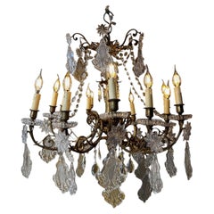 19th century French Crystal and Bronze Chandelier, 1880s