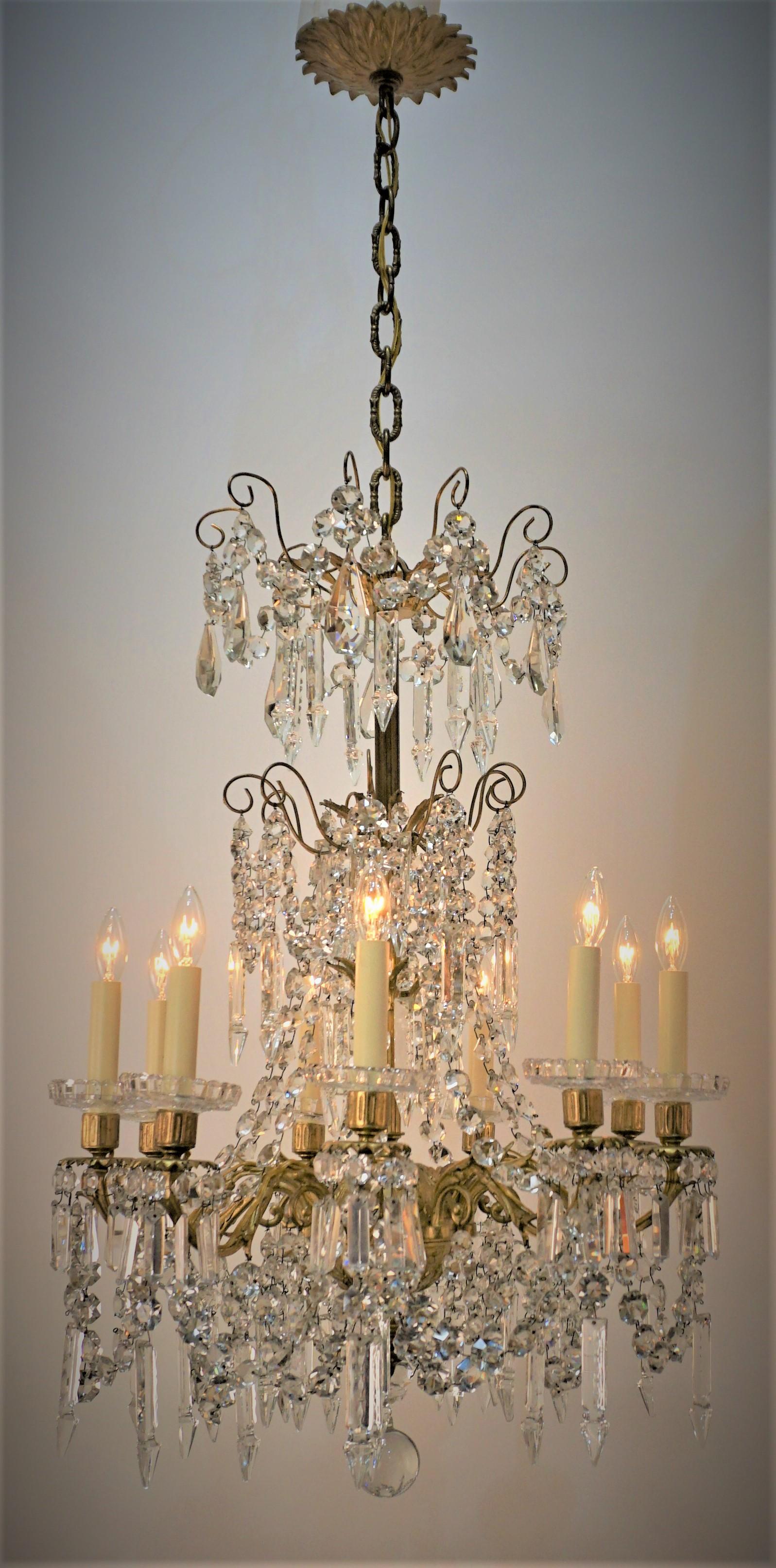 This amazing 19th century French crystal and bronze chandelier professionally electrified with nine lights.
Measurement: 22