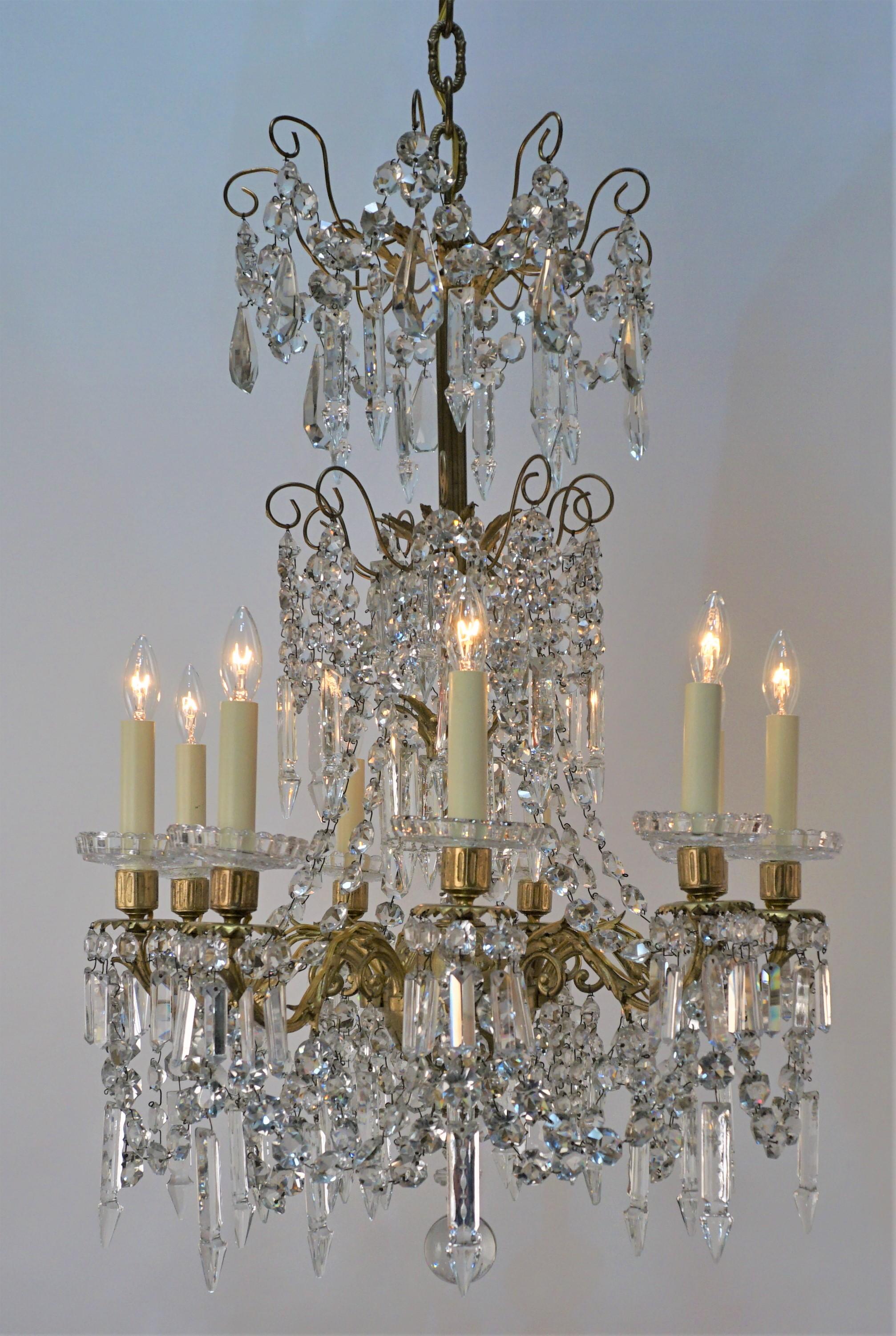 19th Century French Crystal and Bronze Chandelier In Good Condition For Sale In Fairfax, VA