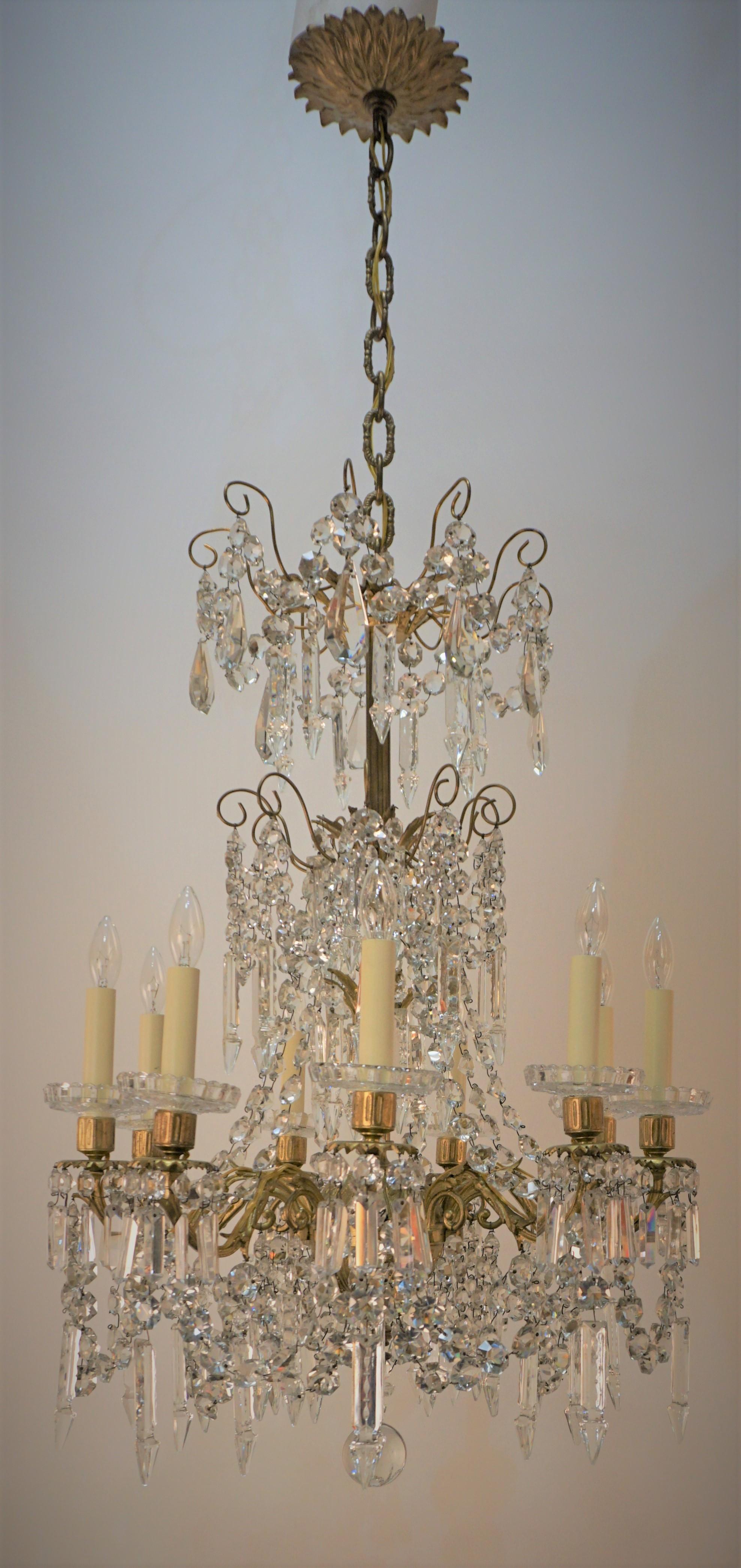 19th Century French Crystal and Bronze Chandelier For Sale 6